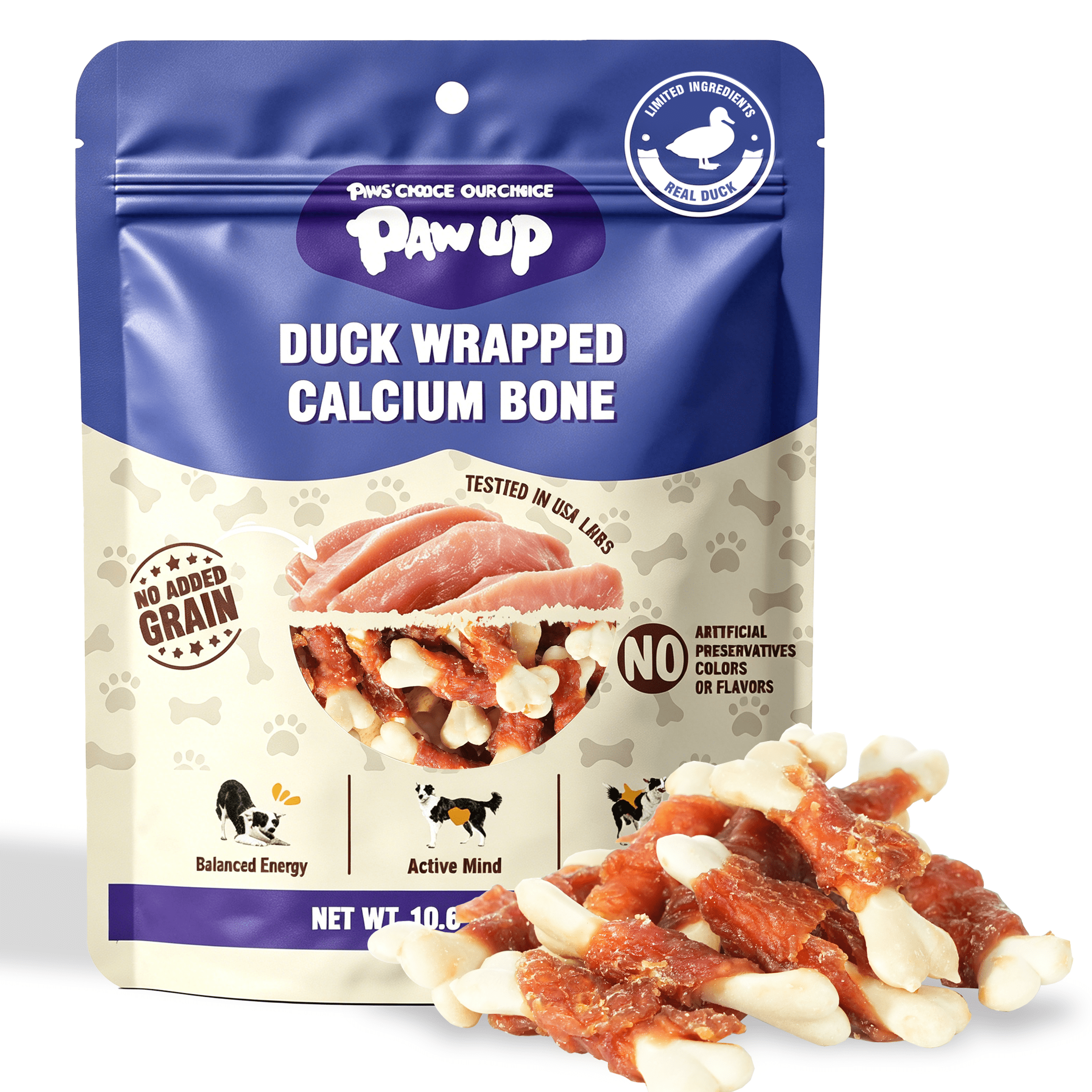 Duck Wrapped Calcium Bone Dog Treats, Rawhide-Free High-Protein Chews for Puppies & Small Dogs, 10.6 oz - Pawup