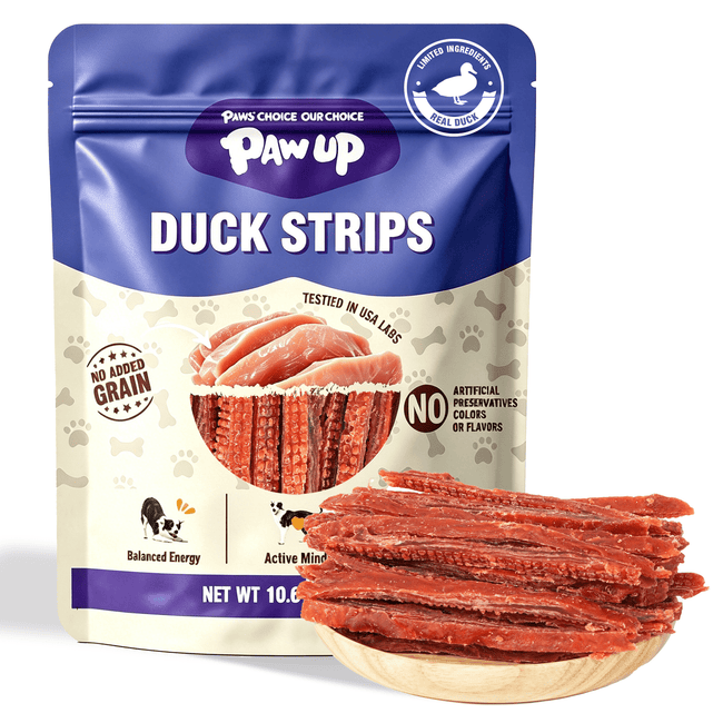 PAWUP Duck Jerky Strips Dog Treats, Natural Healthy, 99% Duck Breast with Taurine, High Protein Training Treats for Small Medium Large Dogs, 10.6oz Hover Image