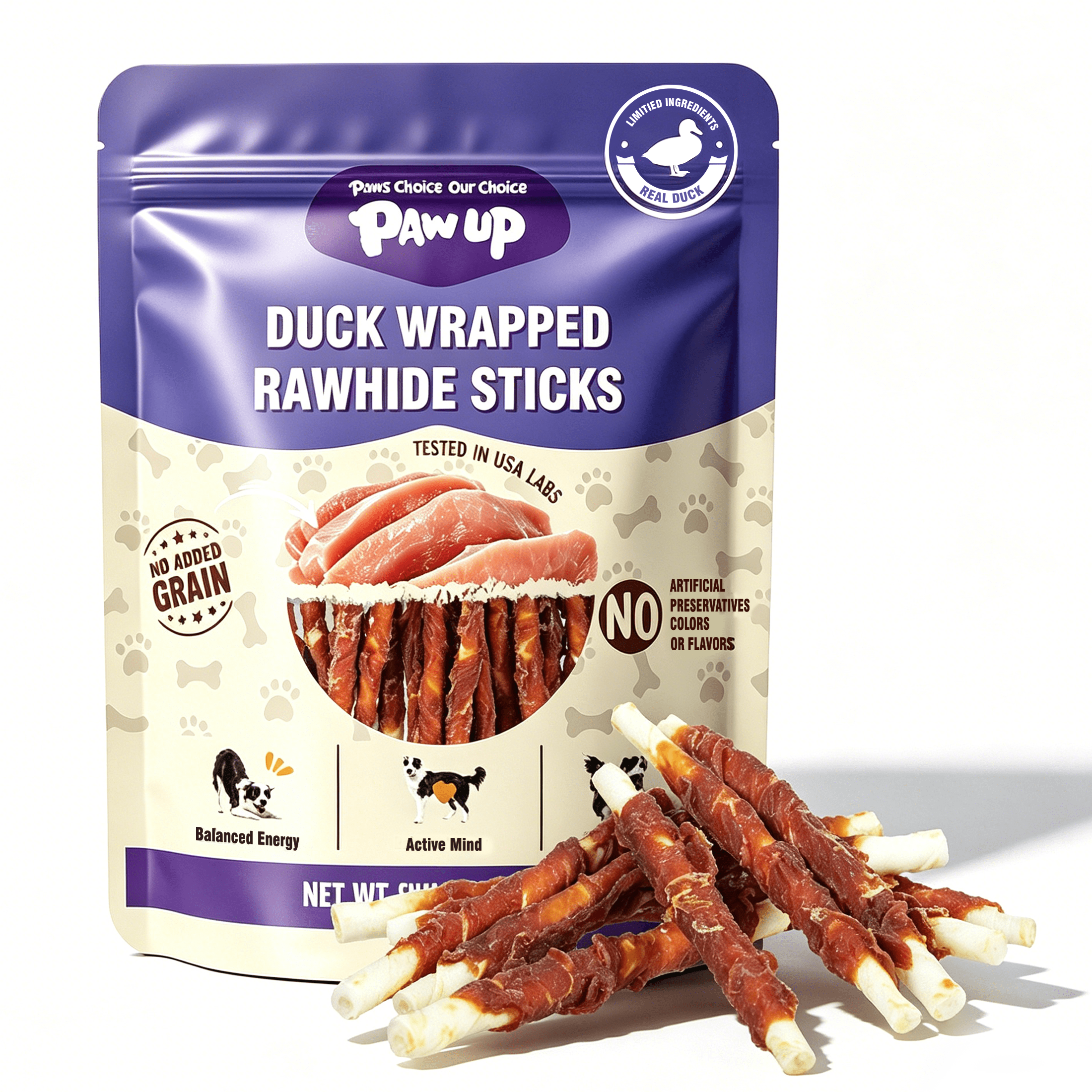 PAWUP Dog Treats Duck Wrapped Rawhide Sticks, Dog Bones for Small Medium Large Dogs, Long Lasting Dog Chew Dental Treats, 10.6oz - Pawup