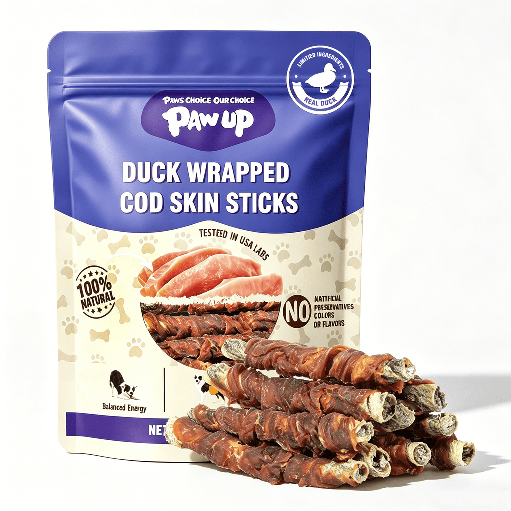 PAWUP Duck Wrapped Cod Dog Treats, Rawhide Free Dog Chews Long Lasting, Omega-3 Rich Dog Treats for Small Medium Large Dogs, 10.6oz - Pawup