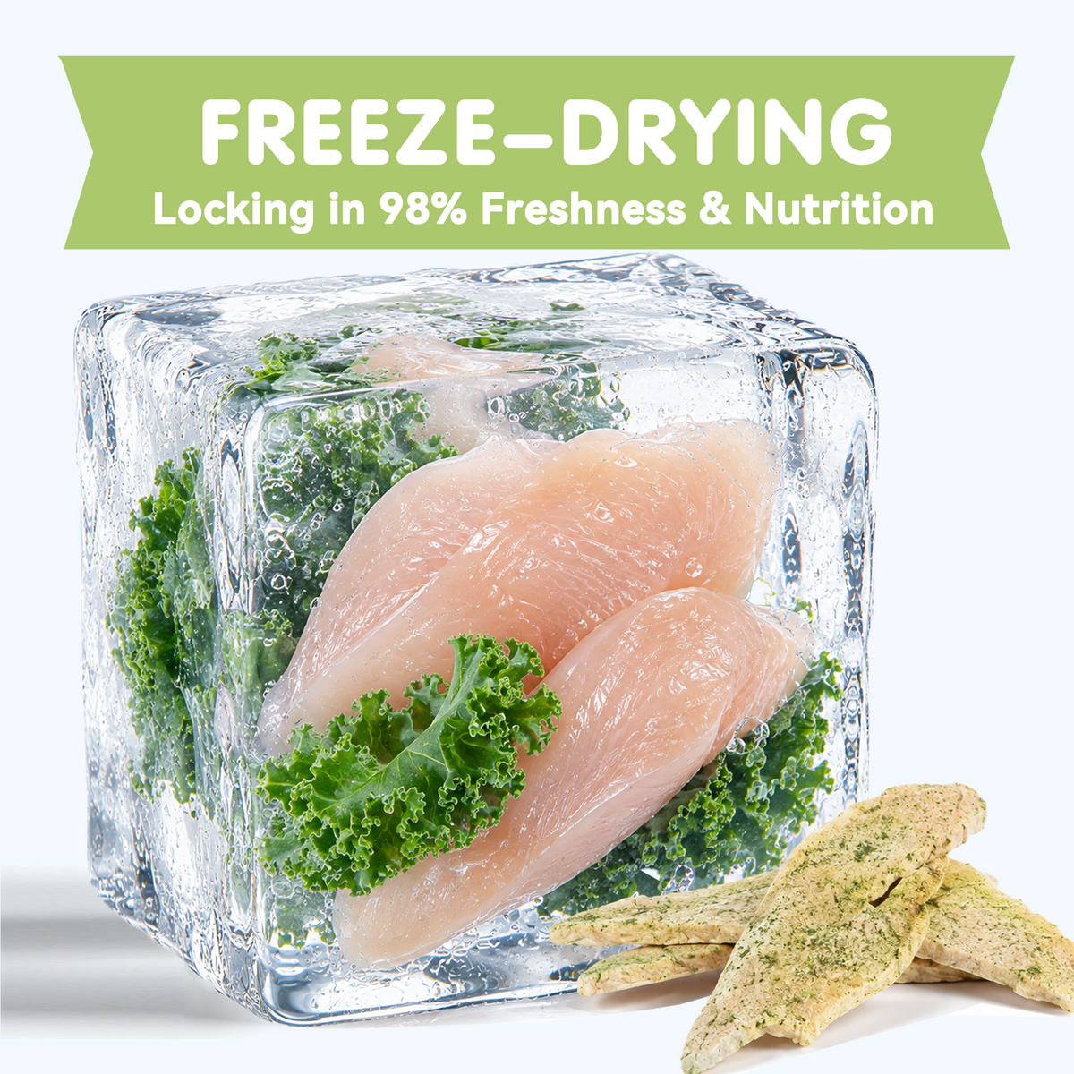 PAWUP Freeze Dried Dog Treats Chicken Breast Slices with Kale for Small, Medium & Large Dogs & Cats, 3.2 oz