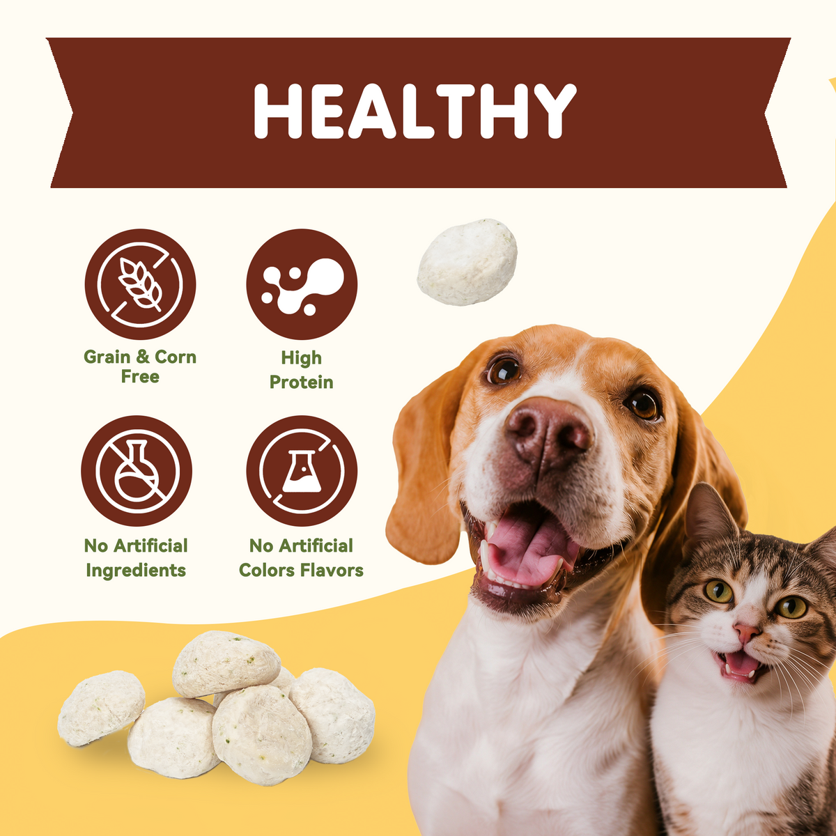 PAWUP Freeze Dried Chicken Dog Treats, 96.8% Real Chicken Meatballs, Grain-Free Training Treats for Dogs & Cats, 3.5 oz Bag - Pawup