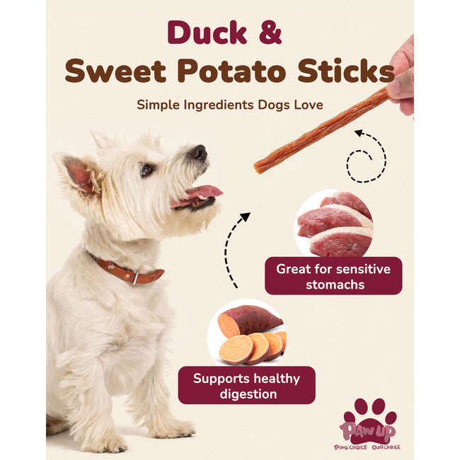 PAWUP Duck Jerky Dog Treats with Sweet Potato | High Protein Chewy Sticks, Grain-Free & Rawhide-Free Chews, Easy-to-Digest, 10.58 oz Main Image
