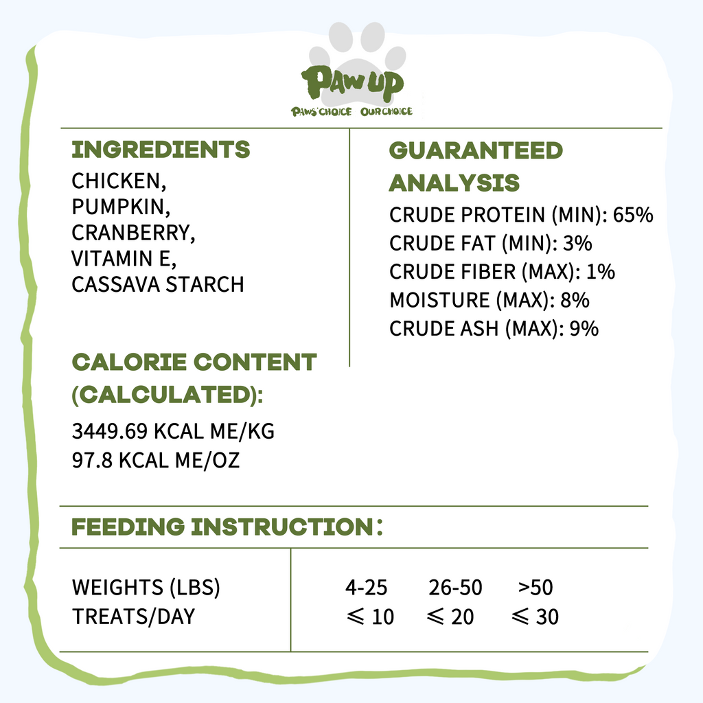 PAWUP Freeze Dried Dog Treats, Real Chicken with Cranberry & Pumpkin, High Protein Crunchy Training Snack for Small Medium Large Dogs, 3.6 oz Bag