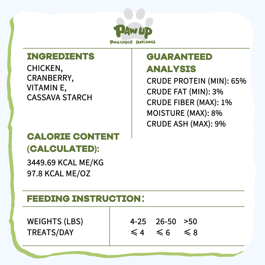 PAWUP Freeze Dried Dog Treats, Real Chicken with Cranberry, High Protein Crunchy Training Snack for Small Medium Large Dogs, 3.6 oz Bag