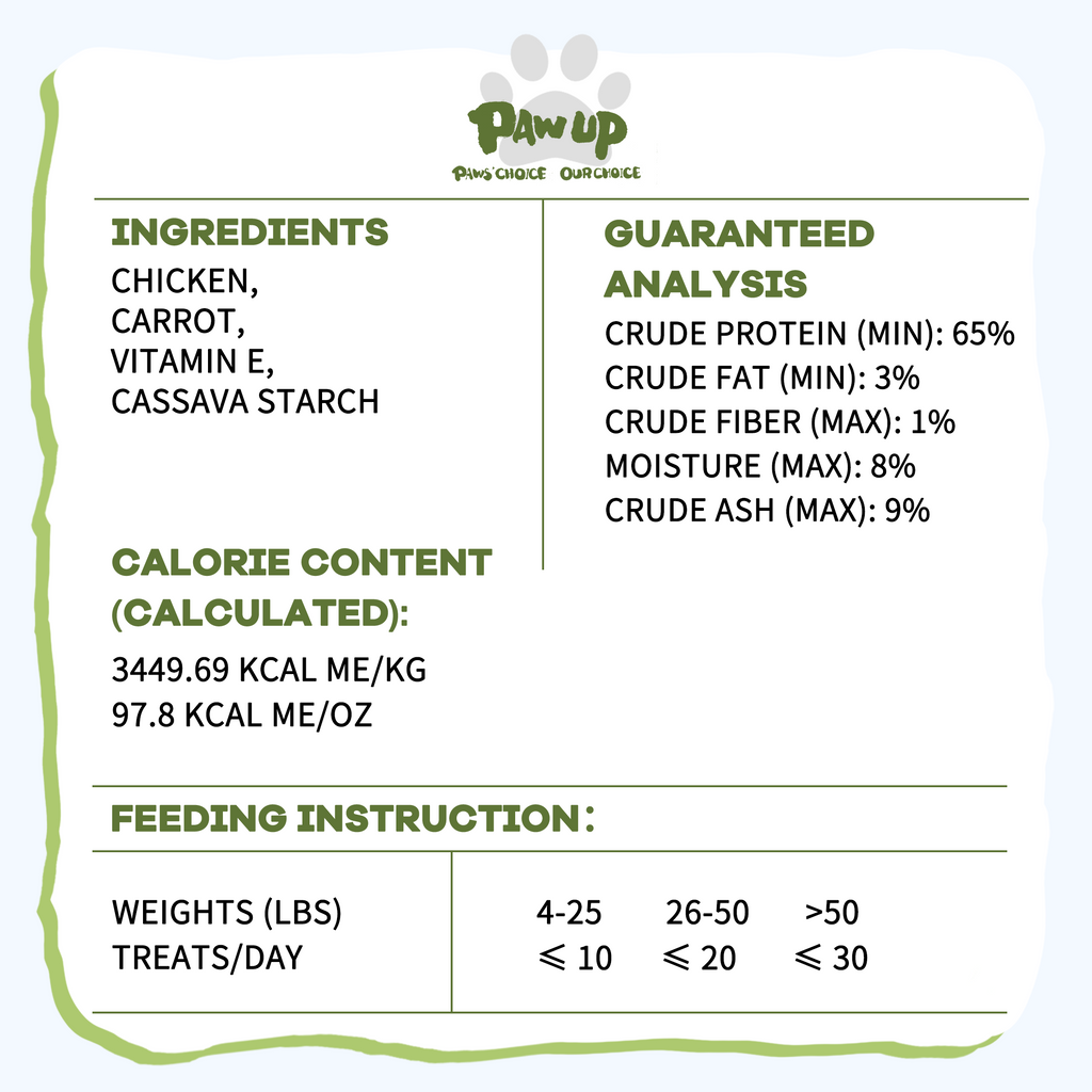 PAWUP Freeze Dried Dog Treats, Real Chicken with Carrot, High Protein Crunchy Training Snack for Small Medium Large Dogs, 3.6 oz Bag