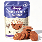 PAWUP Duck Sausage with Apple Dog Treats, Human Grade Dog Food for Small Medium Large Dogs, Training Treats for Dogs, 10.6oz - Pawup