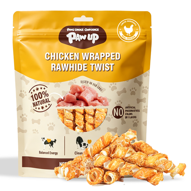 PAWUP Chicken Wrapped Rawhide Twist Dog Treats, Rawhide Dog Bones for Small Medium Large Dogs, 10.6oz - Pawup Hover Image