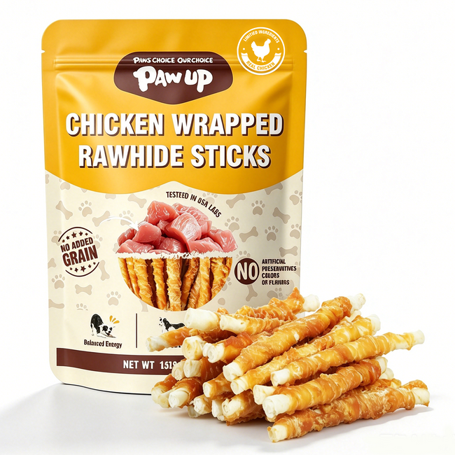 Chicken Wrapped Rawhide Stick Dog Treats, Long-Lasting Chews for Dogs, 10.4 oz - Pawup Hover Image
