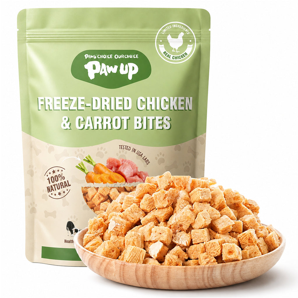 PAWUP Freeze Dried Dog Treats, Real Chicken with Carrot, High Protein Crunchy Training Snack for Small Medium Large Dogs, 3.6 oz Bag