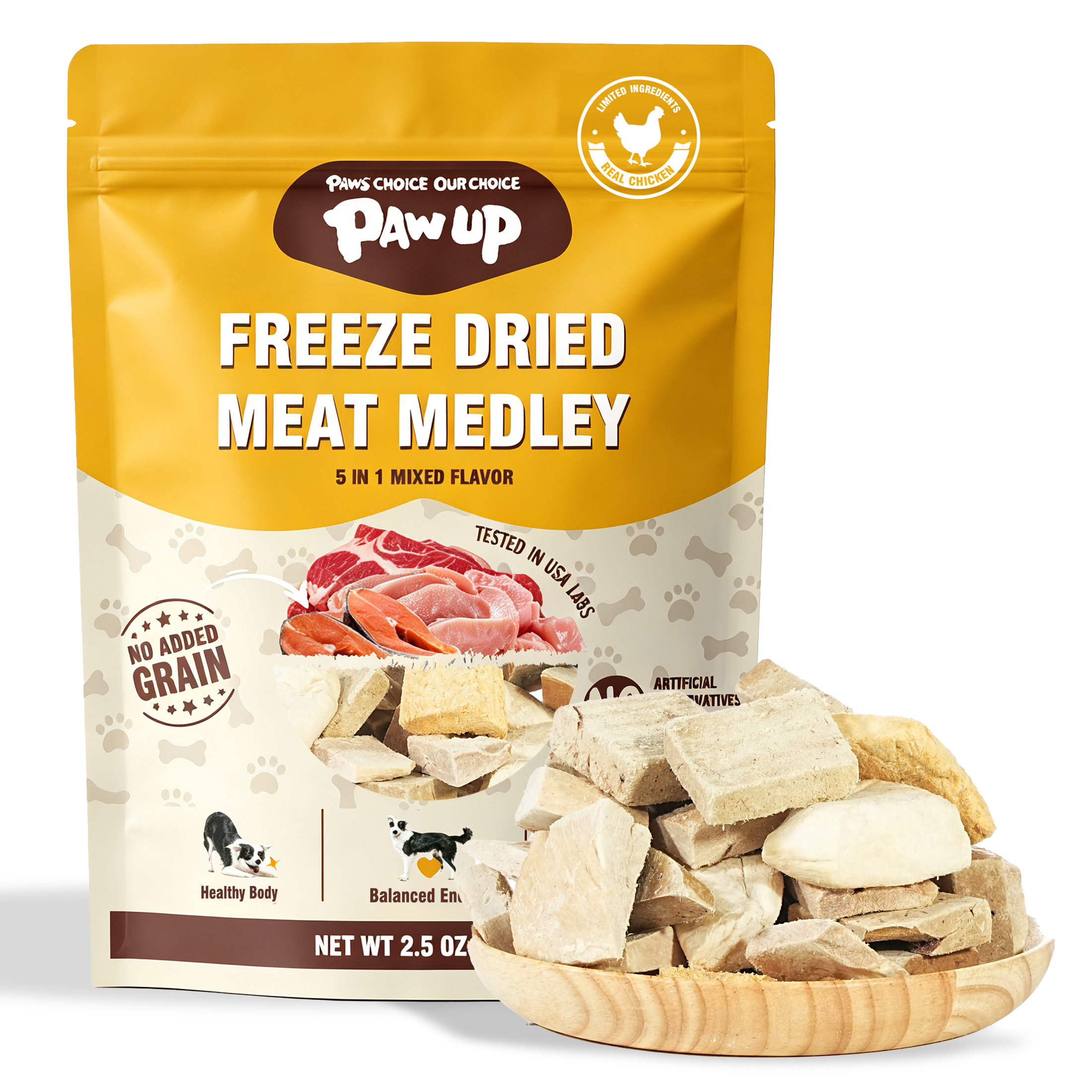 PAWUP Freeze Dried Dog Treats, Chicken, Duck, Beef, Beef Liver & Salmon, Single-Ingredient Variety Snack Pack for Small, Medium & Large Dogs, 2.5 oz Bag - Pawup