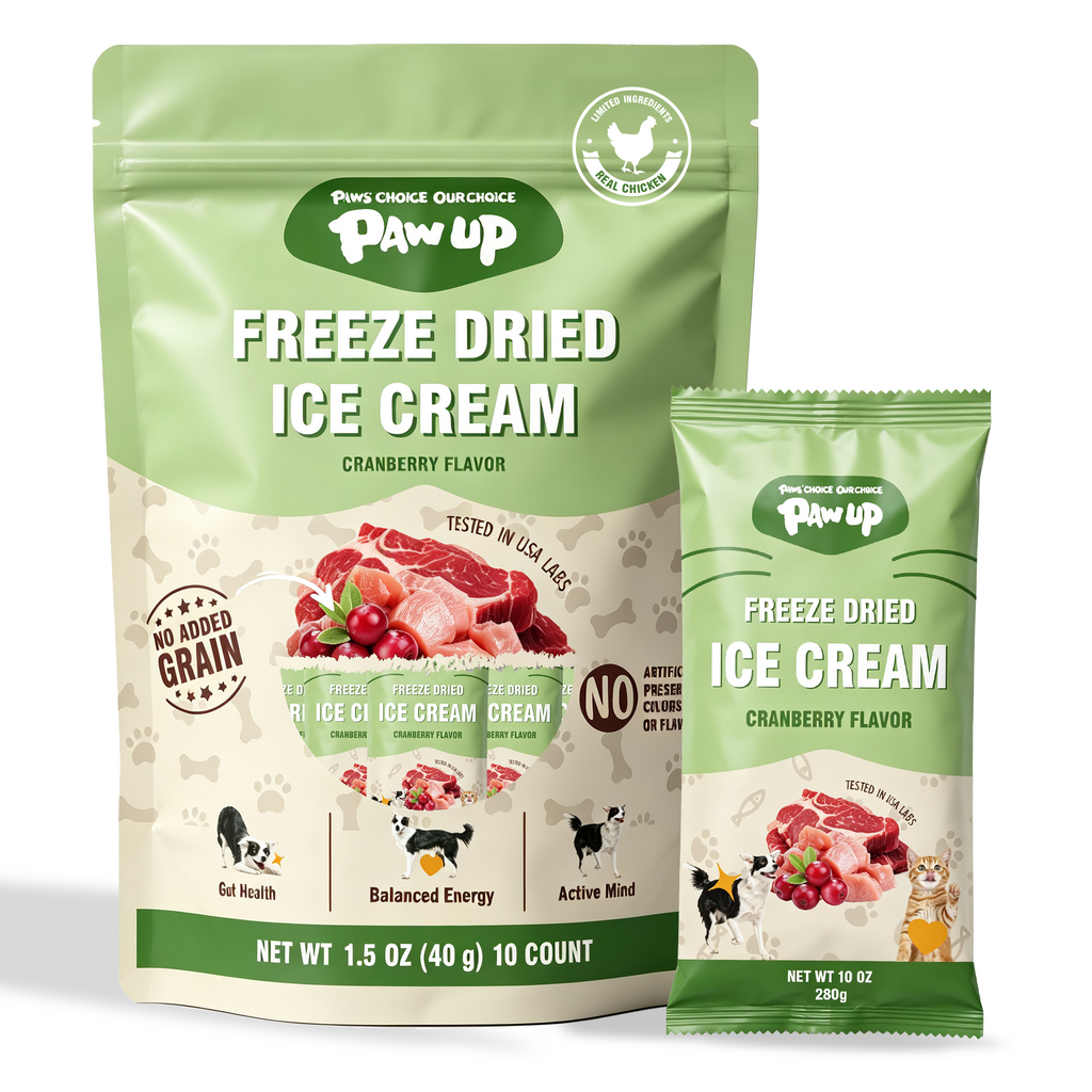 PAWUP Dog Treat Freeze-Dried Ice Cream Cranberry Flavor, High Protein Training Treats & Meal Topper for Small, Medium & Large Dog & Cat, 1.5 oz 10 Counts - Pawup