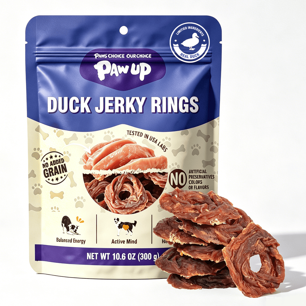 PAWUP Dog Treats Duck Jerky Rings, High Protein Training Treats for Small Medium Large Dogs, Heart Health with Taurine, 10.6oz - Pawup
