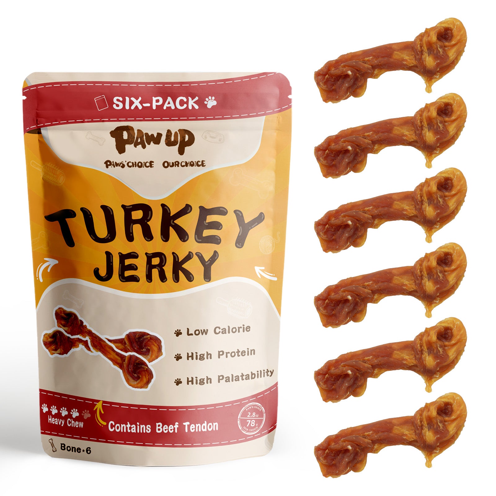 Turkey Jerky Dog Treats, High-Protein Chews for Large Dogs, 6 Sticks (13 g Each) - Pawup