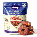 PAWUP Duck Wrapped Rawhide Donuts Dog Treats, Dog Bones Long Lasting for Small Medium Large Dogs, Training Treats for Dog Chewy, 10.6oz - Pawup
