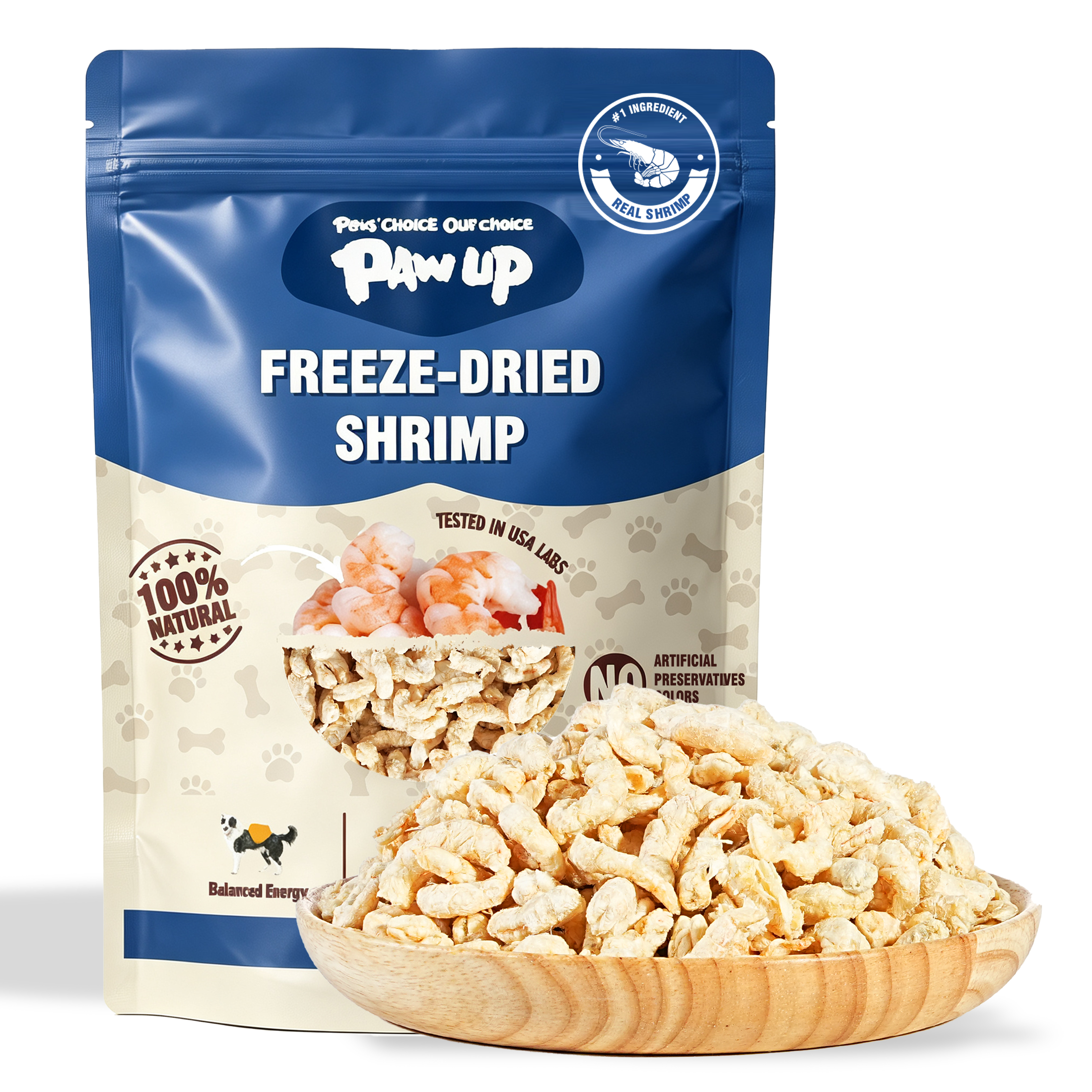 PAWUP Freeze Dried Dog Treats, 100% Shrimp, Omega-3 Rich Snack for Small, Medium & Large Dogs & Cats, 1.5 oz Bag - Pawup
