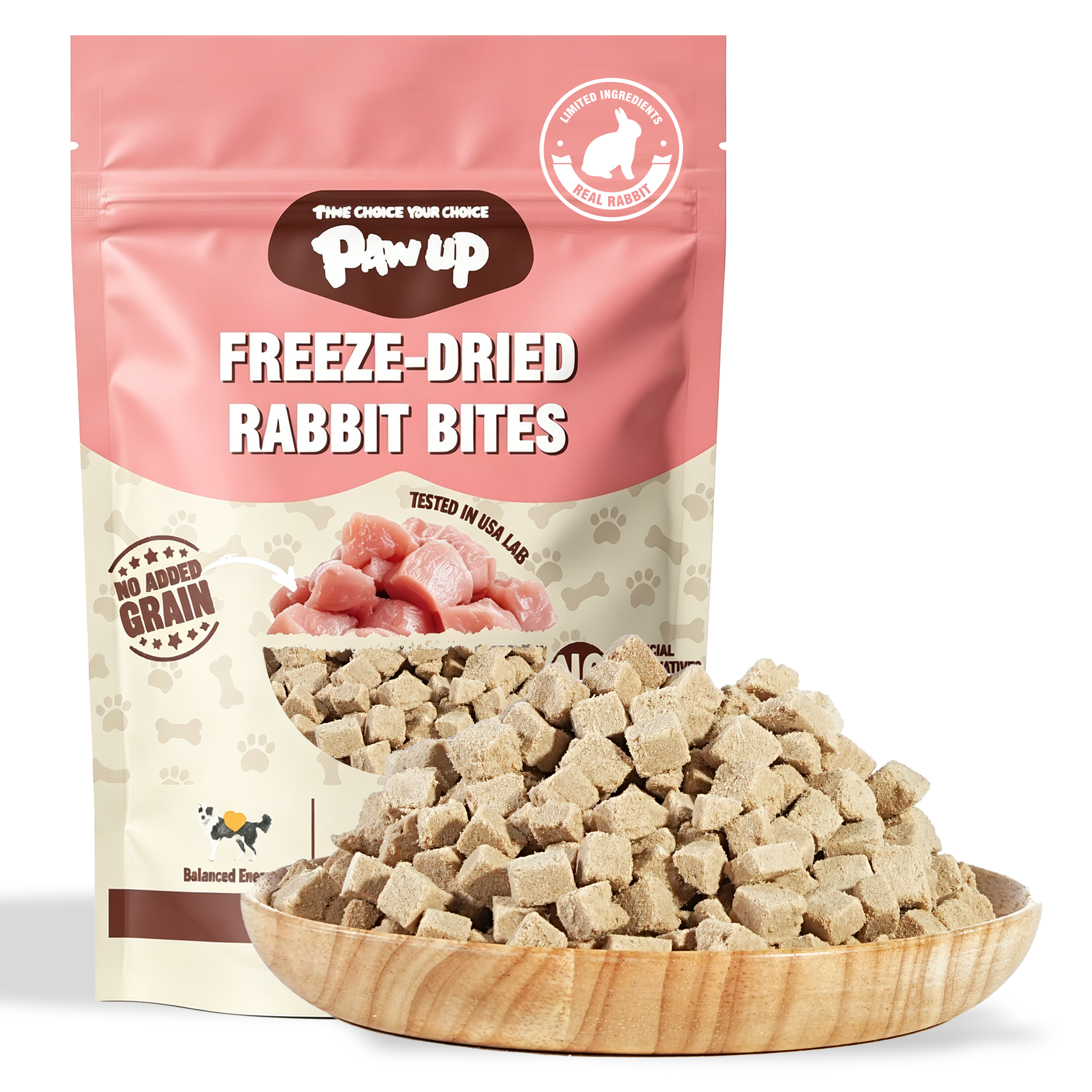 PAWUP Freeze Dried Dog Treats, Real Rabbit Bites, Single Protein Snack for Small, Medium & Large Dogs, 2.5 oz Bag - Pawup