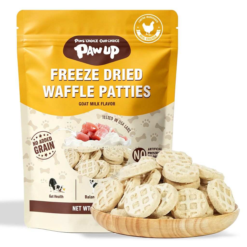PAWUP Freeze Dried Dog Treats, Goat Milk Chicken and Liver Patties, High Protein Probiotic Snack for Small, Medium & Large Dogs, 2.5 oz Bag - Pawup