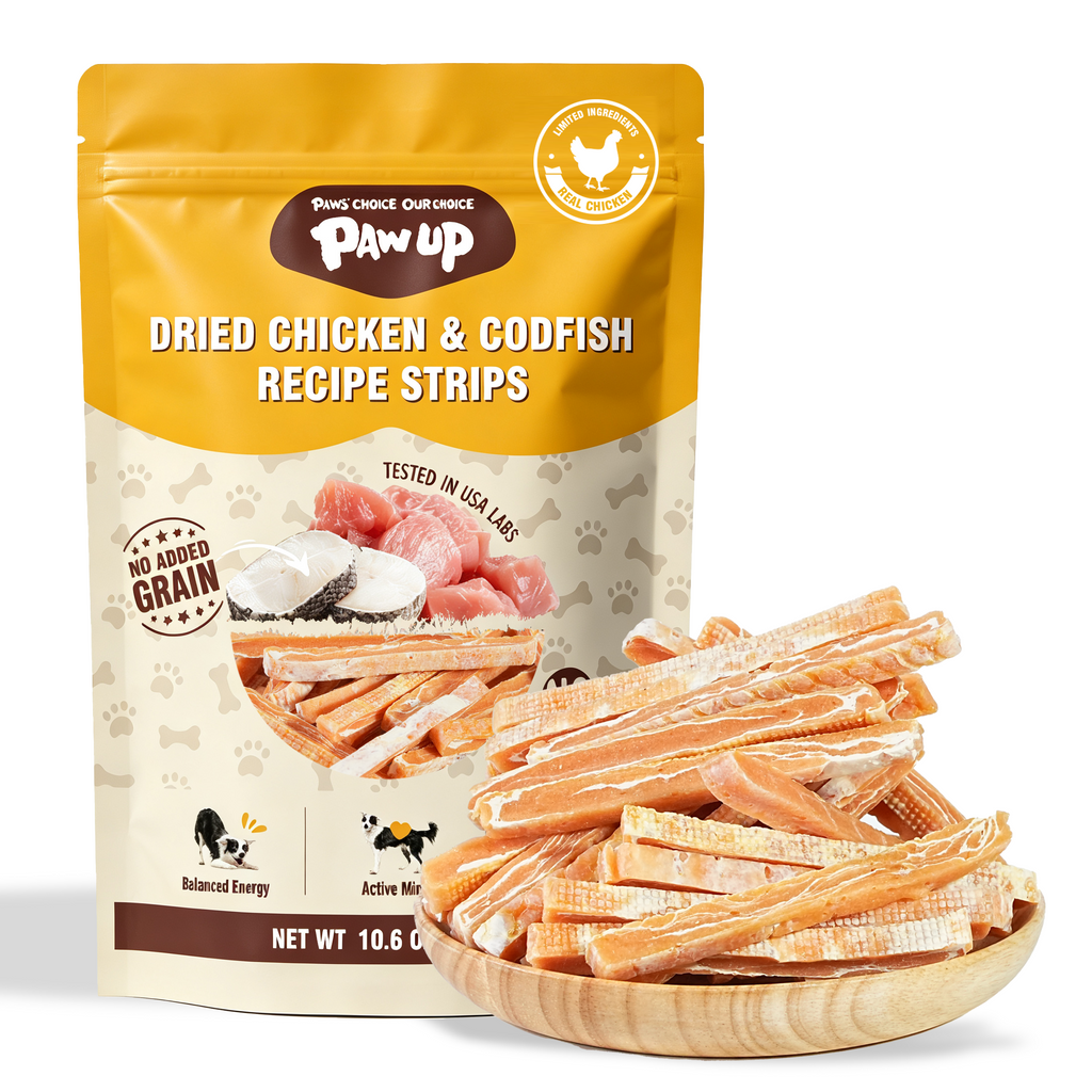 PAWUP Dog Treats Chicken Jerky Cod Flavor, Training Treats for Small Medium Large Dogs, 10.6oz