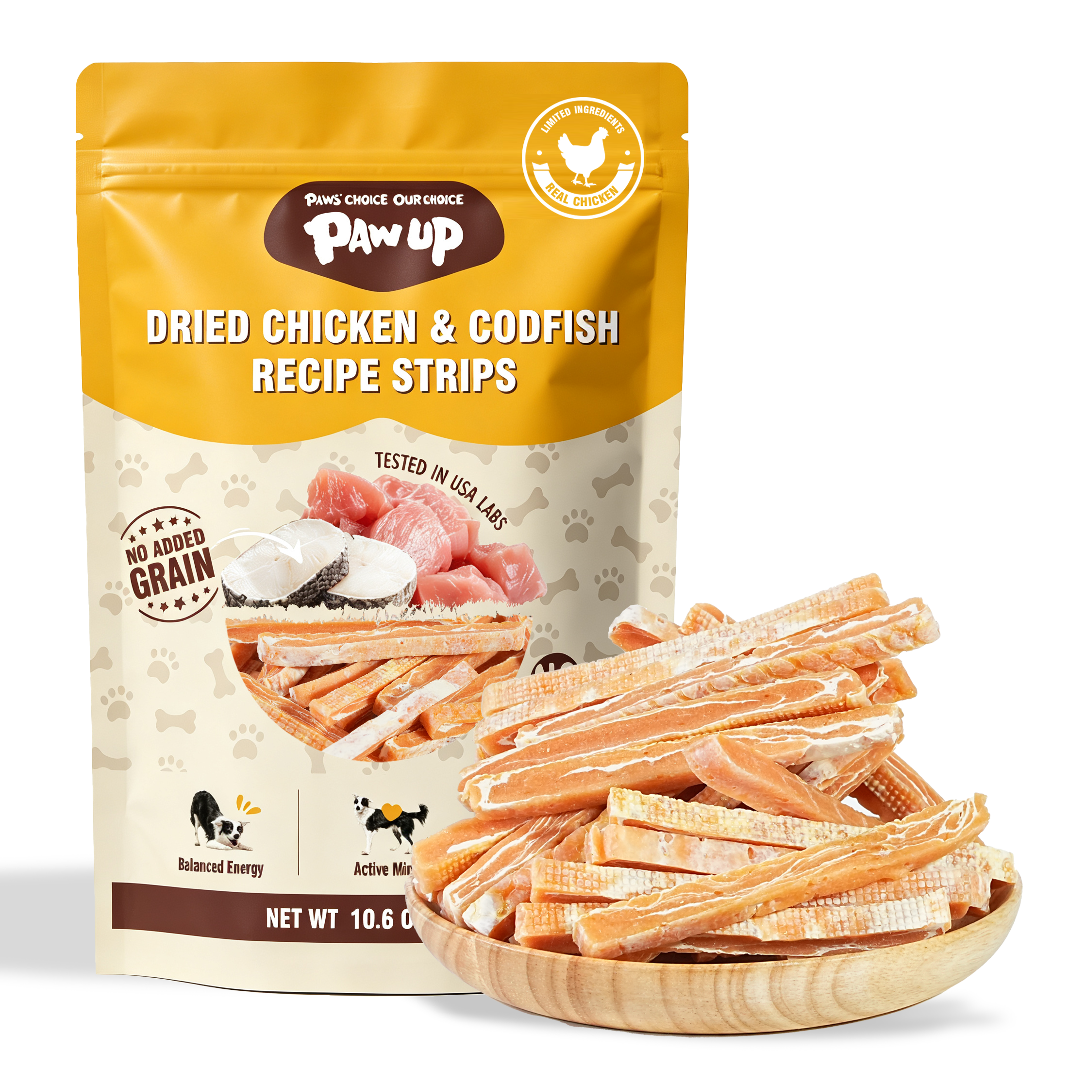 PAWUP Dog Treats Chicken Jerky Cod Flavor, Training Treats for Small Medium Large Dogs, 10.6oz