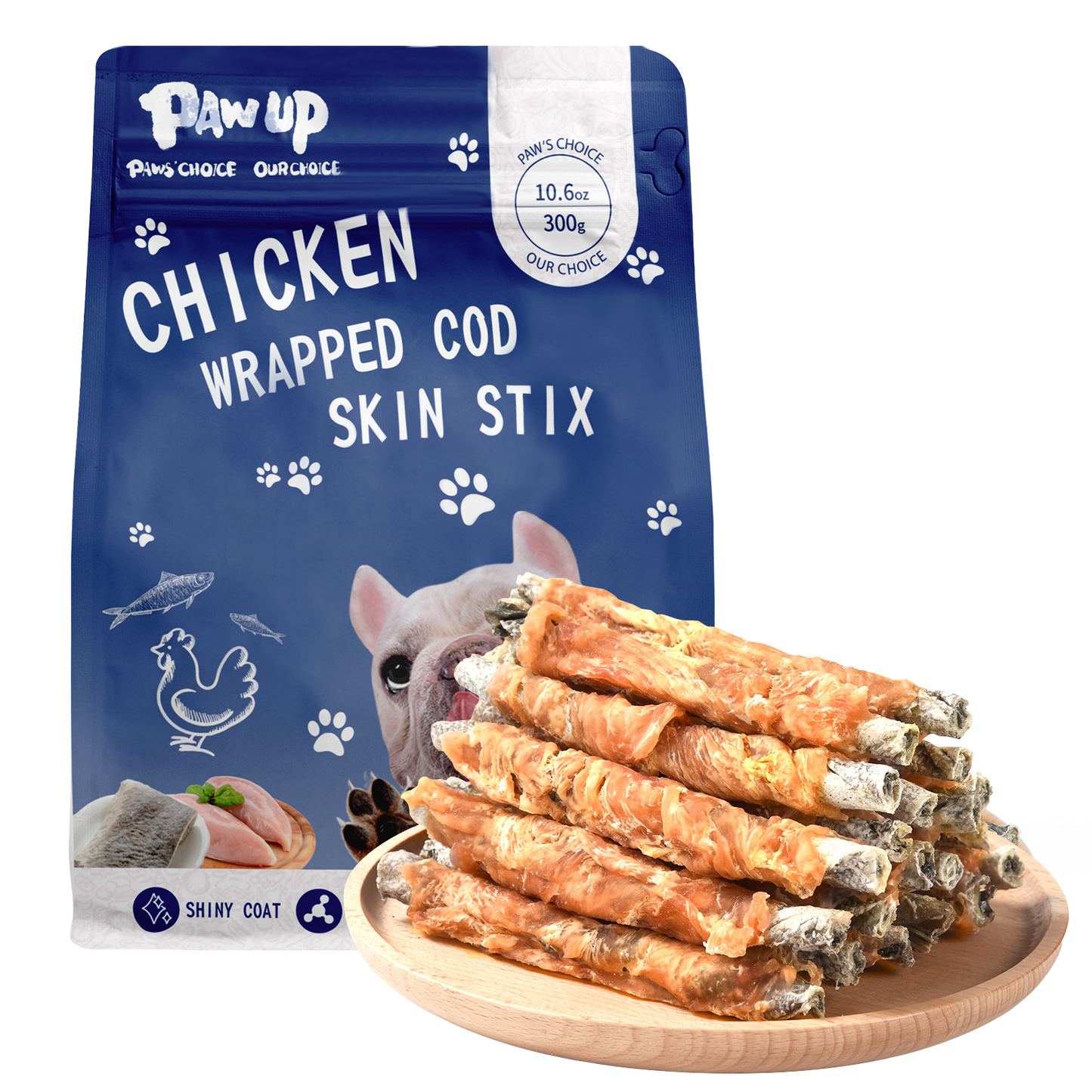 Chicken Wrapped Cod Skin Dog Treats, Rawhide-Free High-Protein Chews for Dogs, 11 oz - Pawup