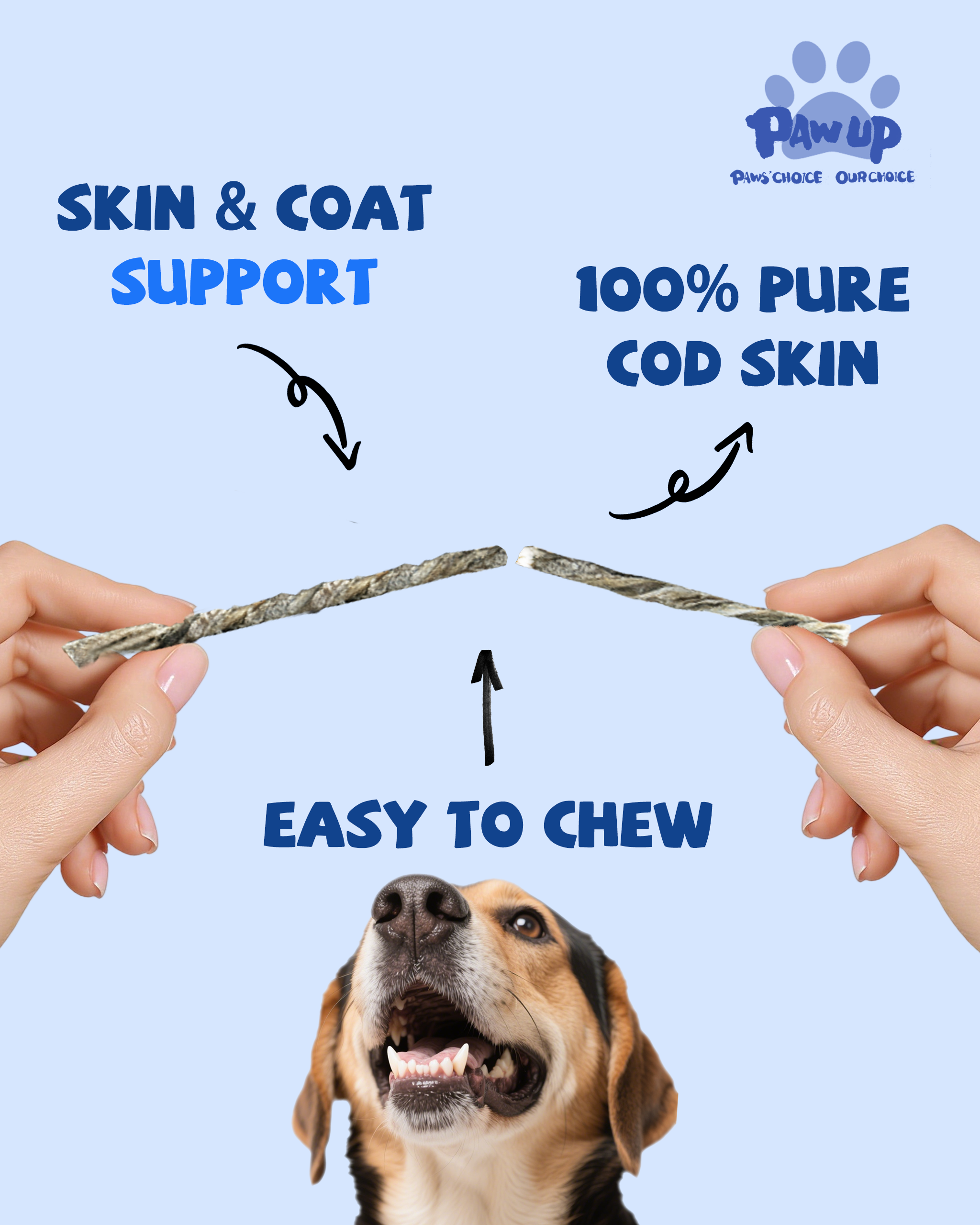 PAWUP Cod Skin Strips Dog Treats, Natural Fish Skin Chews, Omega-3 Rich for Skin & Coat Health, Single Ingredient Dog Snacks for Small & Medium Dogs, 16 oz - Pawup