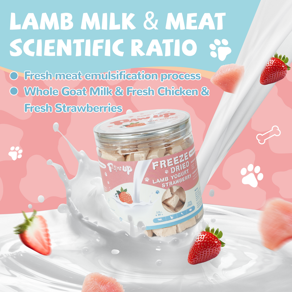 Freeze-Dried Lamb Yogurt Dog Treats, Strawberry Flavor, Sensitive Stomach Support, 2.8 oz - Pawup