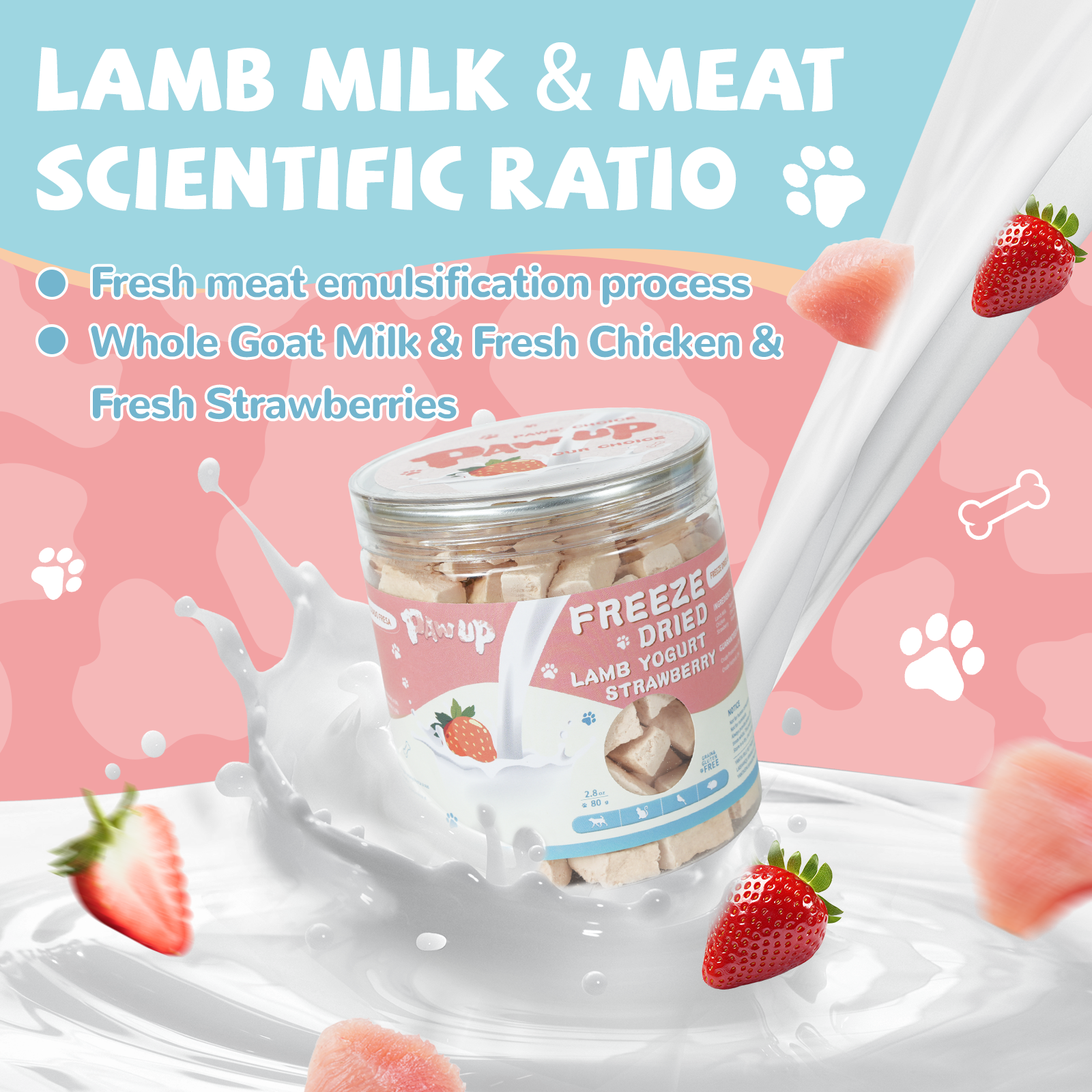 Freeze-Dried Lamb Yogurt Dog Treats, Strawberry Flavor, Sensitive Stomach Support, 2.8 oz - Pawup