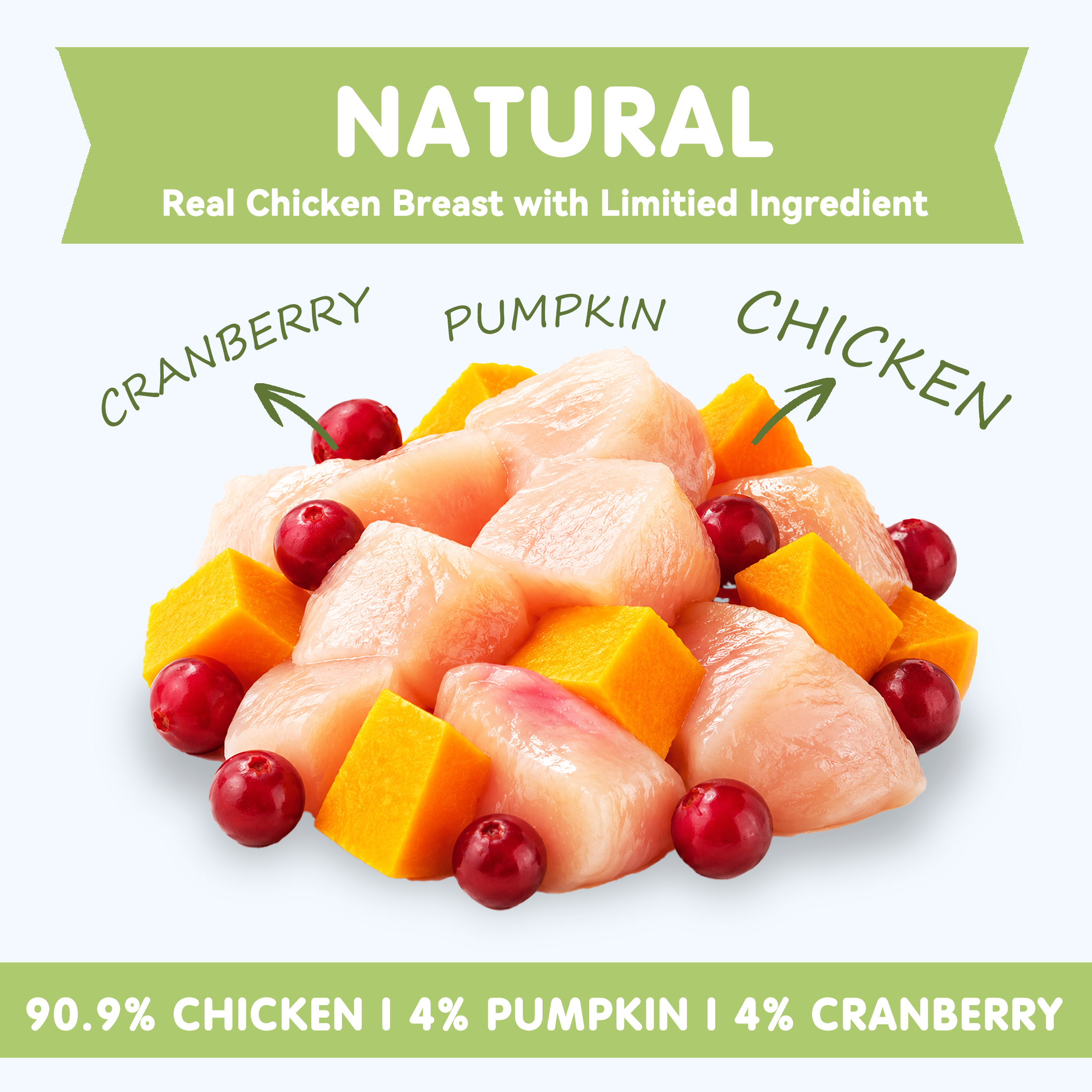PAWUP Freeze Dried Dog Treats, Real Chicken with Cranberry & Pumpkin, High Protein Crunchy Training Snack for Small Medium Large Dogs, 3.6 oz Bag