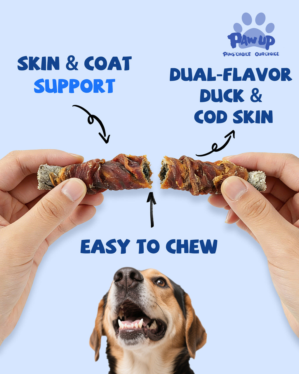 PAWUP Cod Skin Dog Treats with Duck Dog Snacks High Protein and Omega-3, Natural Dog Chews w/Taurine, 21 oz - Pawup