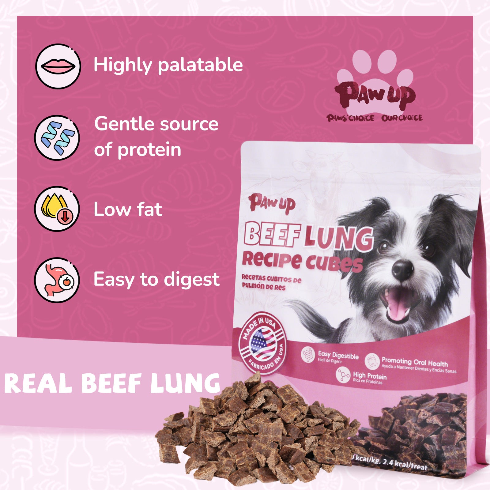 Beef Lung Dog Treats, High-Protein, Low-Fat Chews for All Dogs, 2.2 lb - Pawup