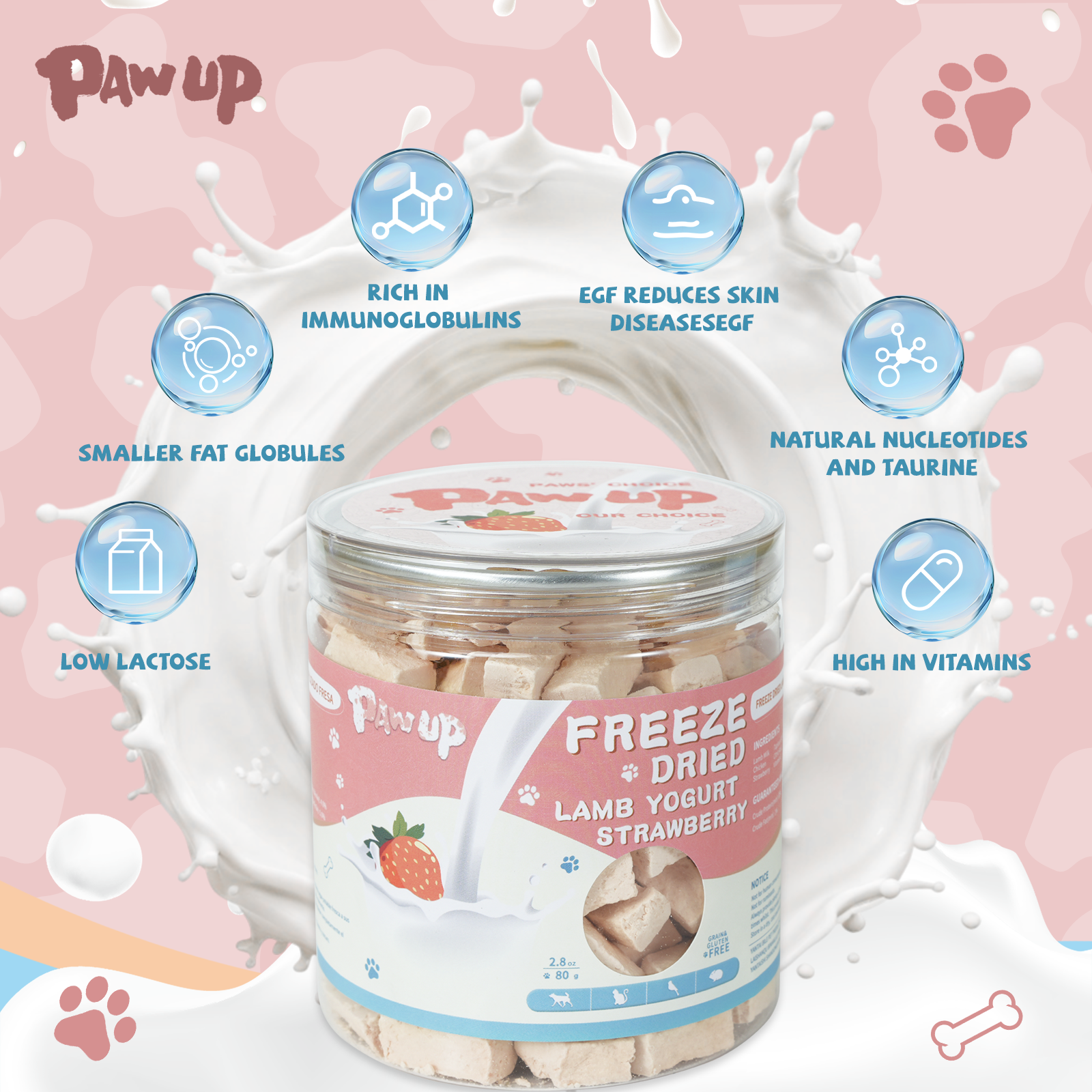 Freeze-Dried Lamb Yogurt Dog Treats, Strawberry Flavor, Sensitive Stomach Support, 2.8 oz - Pawup