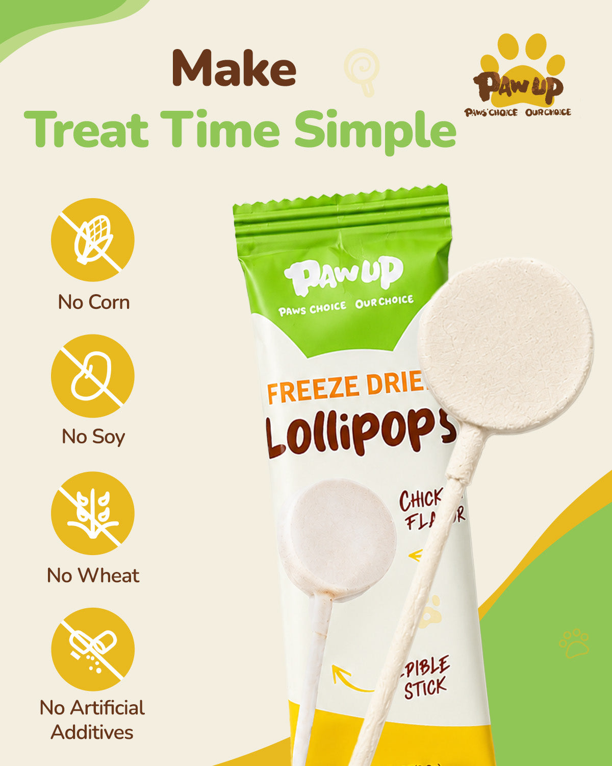PAWUP Freeze Dried Dog Chicken Treats Snacks with Rawhide Stick, 50 Pack