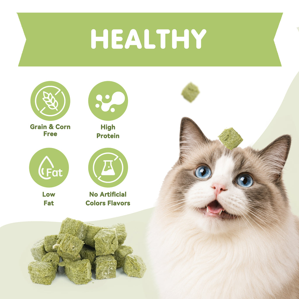 PAWUP Freeze Dried Cat Treats, Real Chicken with Cat Grass, High Protein Crunchy Snack for Kittens Adult Senior Cats, 3.6 oz Bag