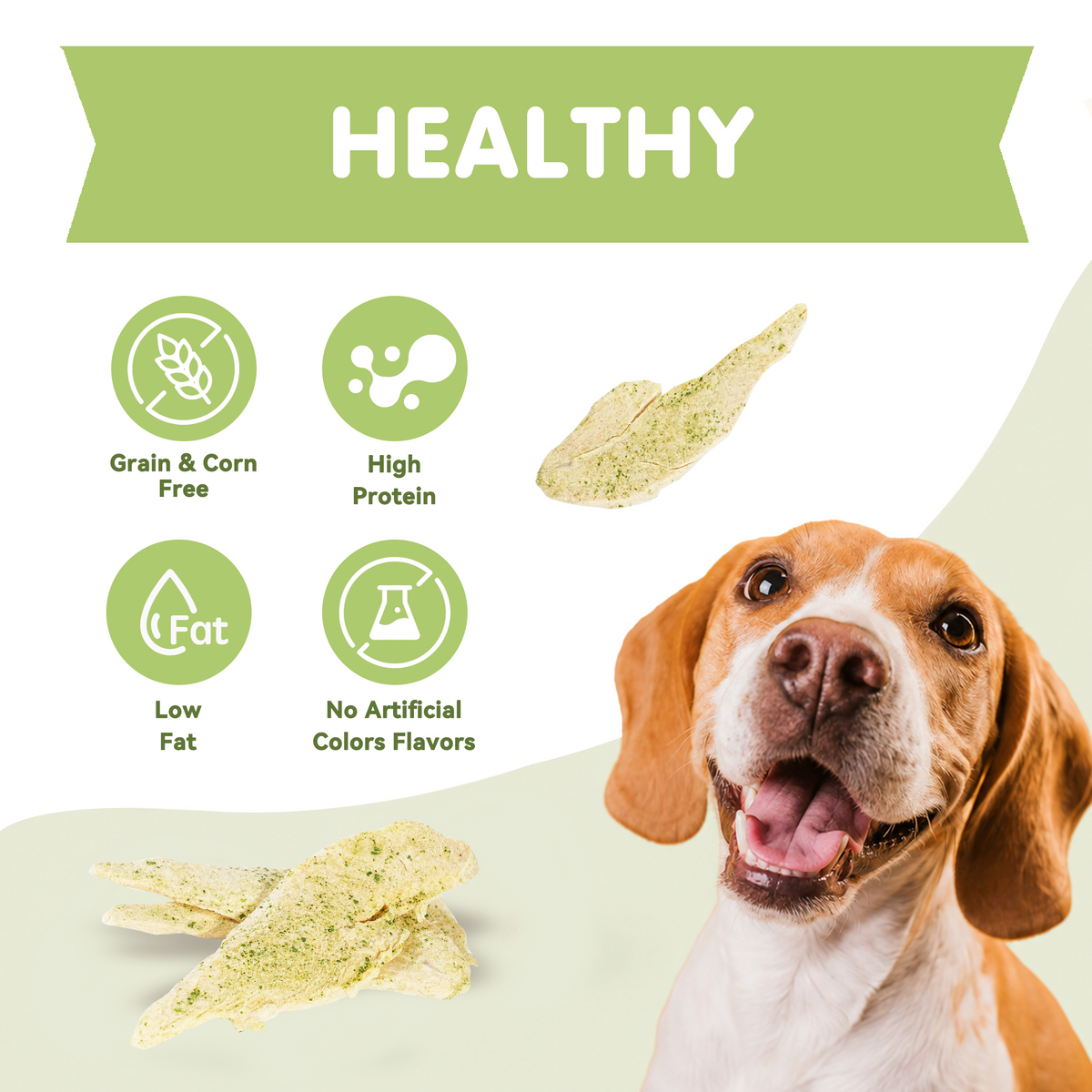 PAWUP Freeze Dried Dog Treats Chicken Breast Slices with Kale for Small, Medium & Large Dogs & Cats, 3.2 oz