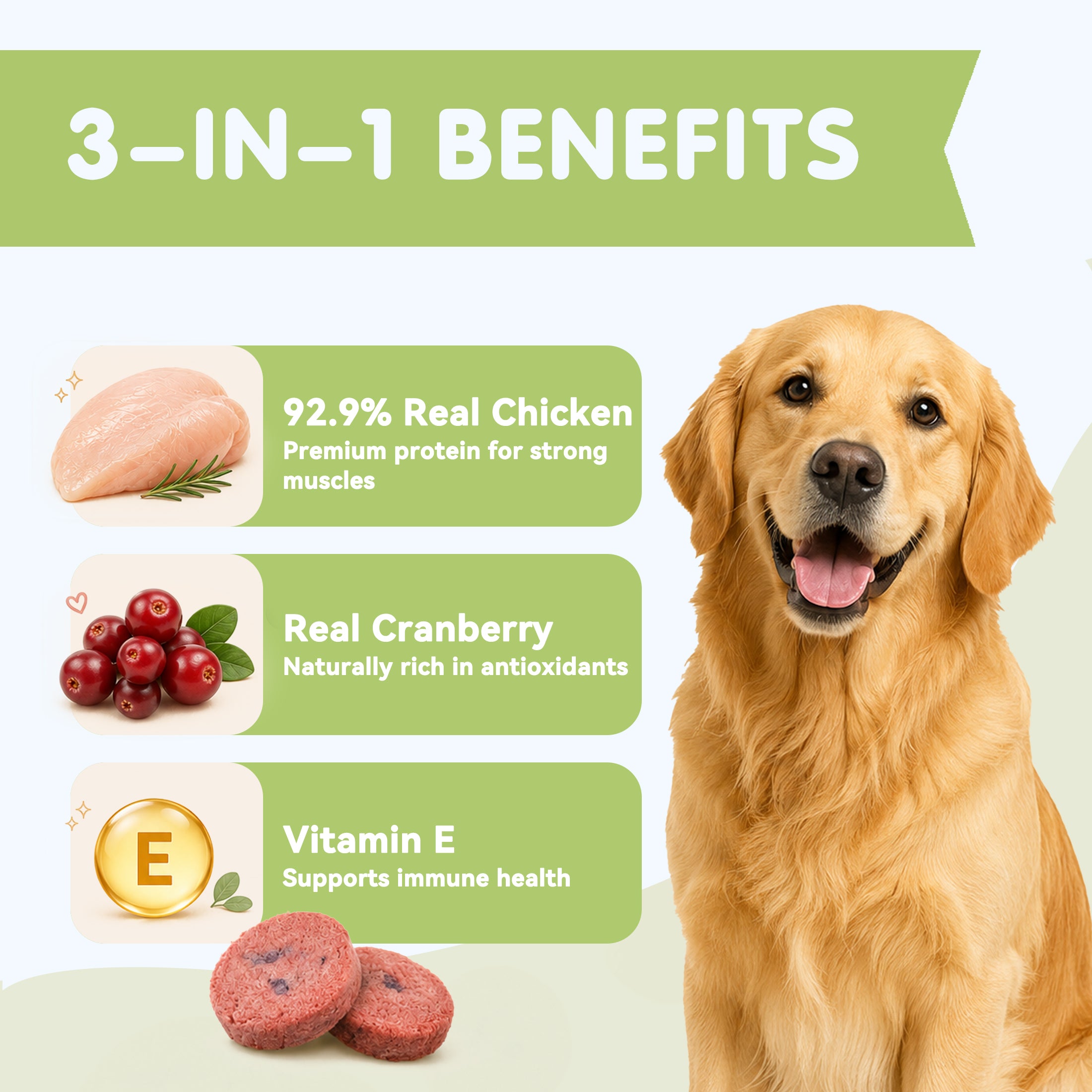 PAWUP Freeze Dried Dog Treats, Real Chicken with Cranberry, High Protein Crunchy Training Snack for Small Medium Large Dogs, 3.6 oz Bag
