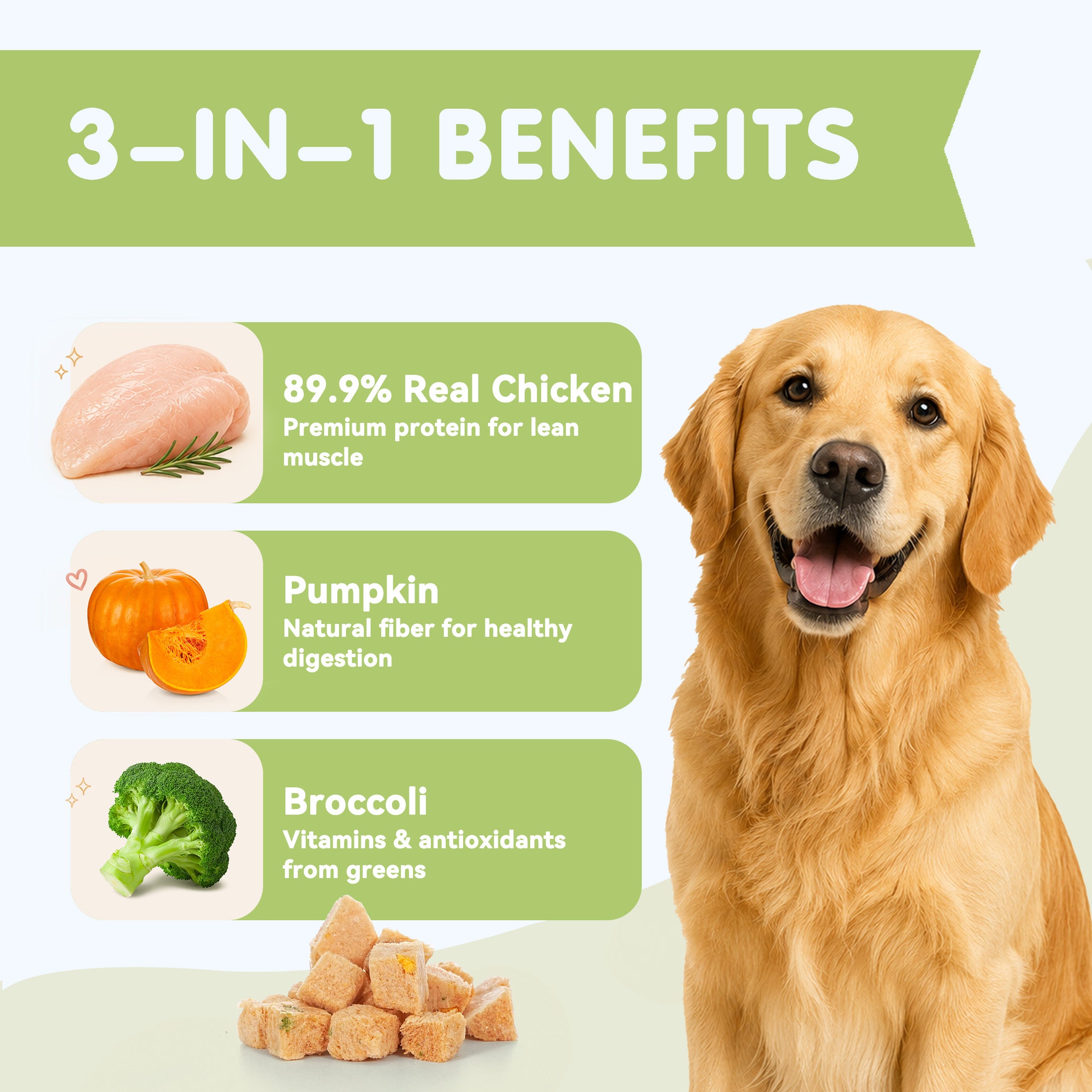 PAWUP Freeze Dried Dog Treats, Real Chicken with Pumpkin & Broccoli, High Protein Crunchy Training Snack for Small Medium Large Dogs, 3.6 oz Bag