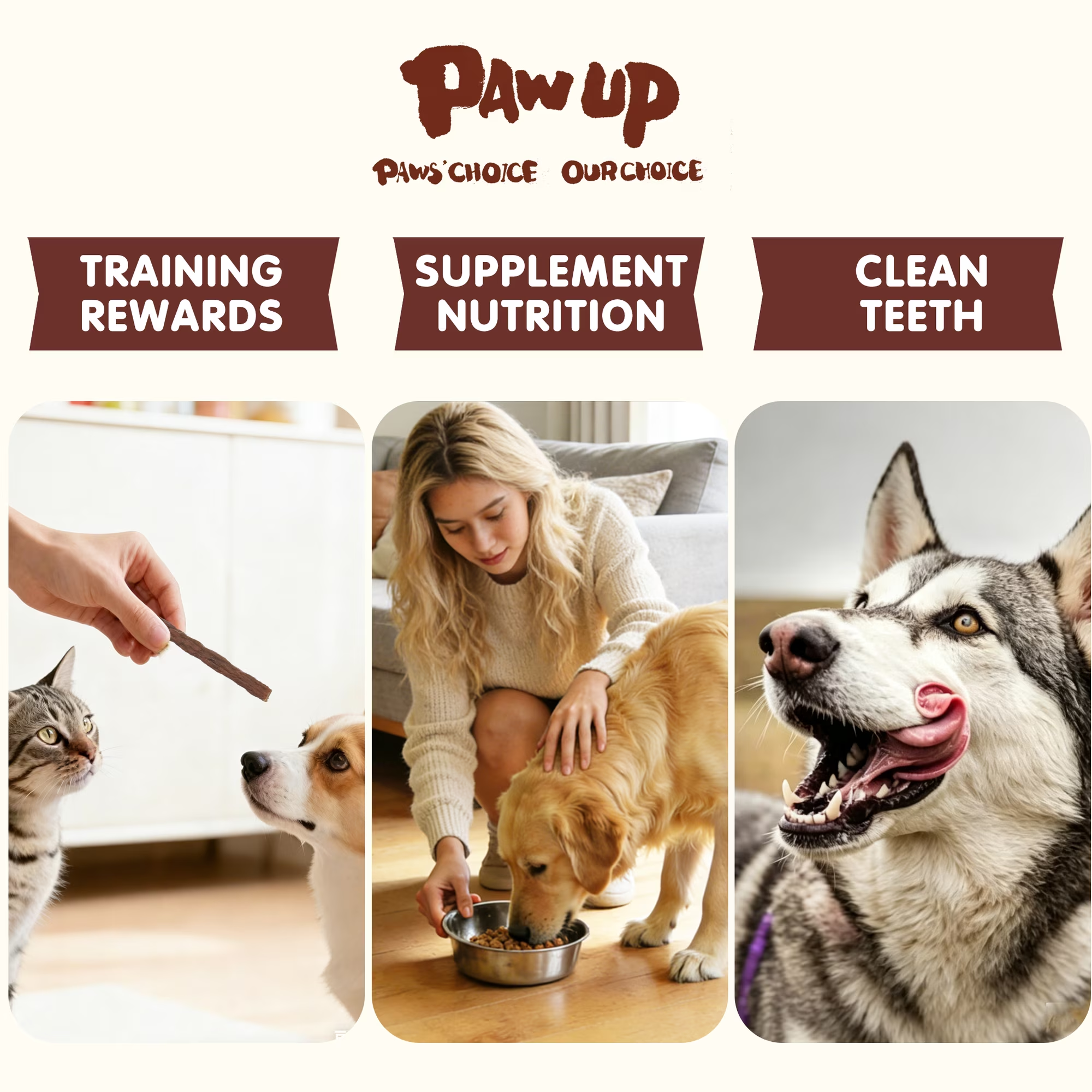 PAWUP Dog Treats Beef Sticks for Small Medium Large Dogs, Natural High Protein Dental Chews Training Treats, 12oz - Pawup