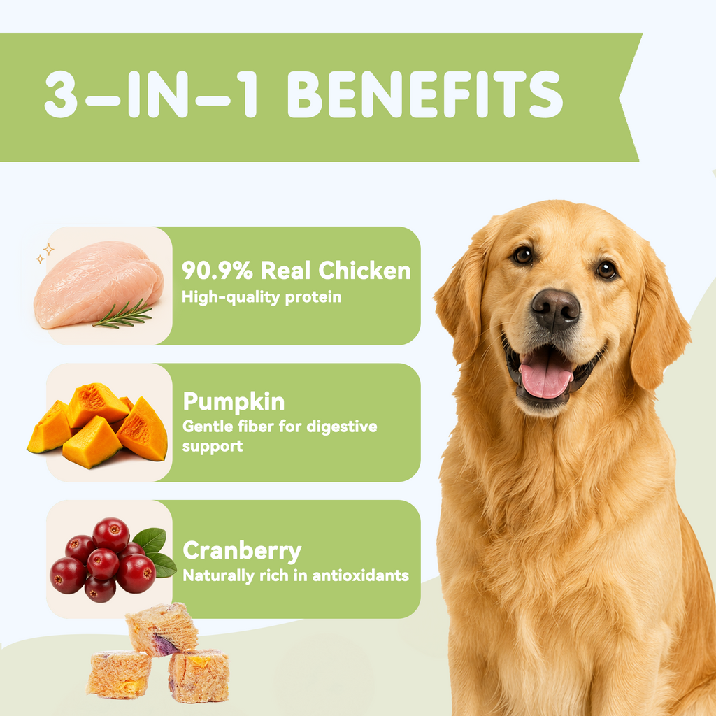 PAWUP Freeze Dried Dog Treats, Real Chicken with Cranberry & Pumpkin, High Protein Crunchy Training Snack for Small Medium Large Dogs, 3.6 oz Bag