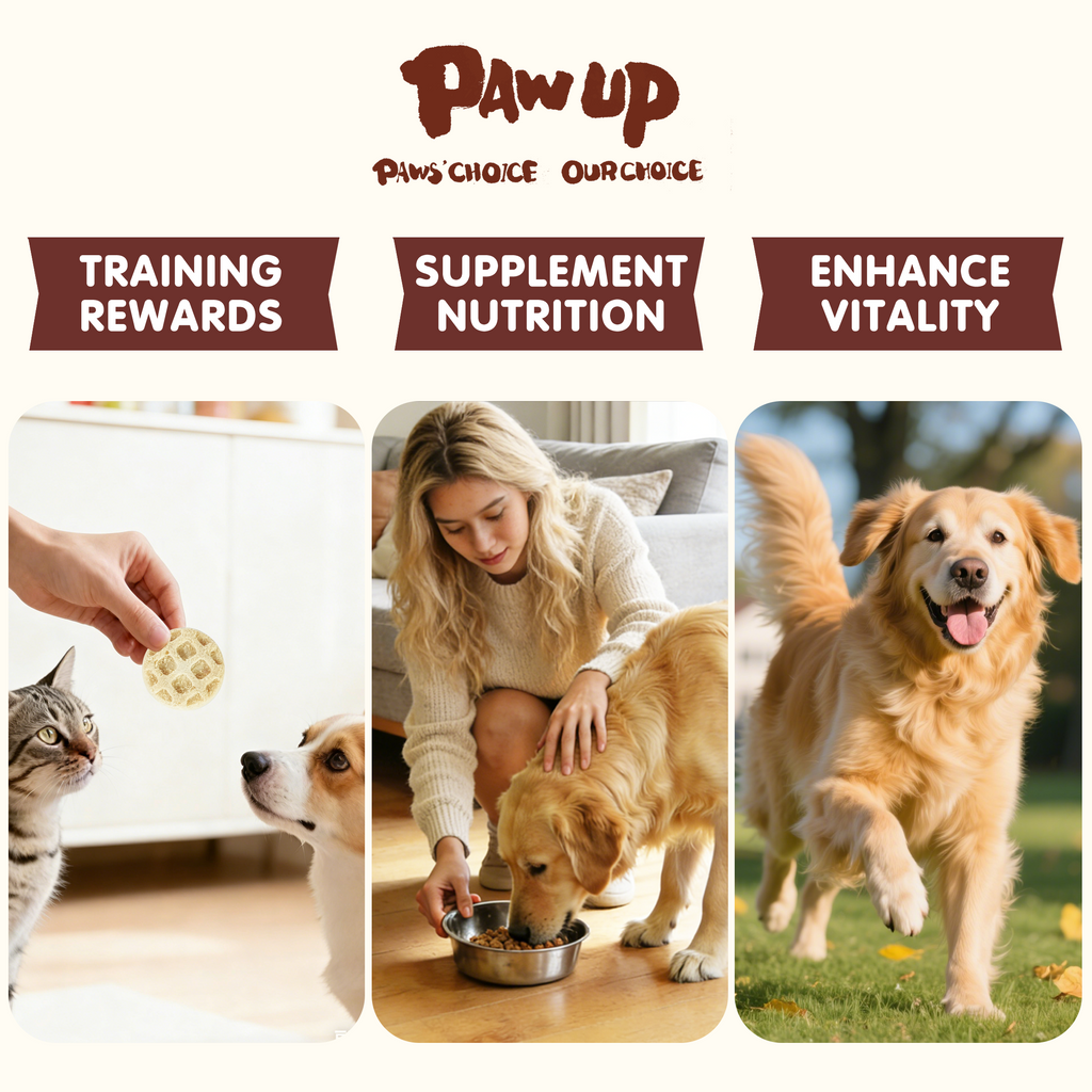 PAWUP Freeze Dried Dog Treats, Goat Milk Chicken and Liver Patties, High Protein Probiotic Snack for Small, Medium & Large Dogs, 2.5 oz Bag - Pawup