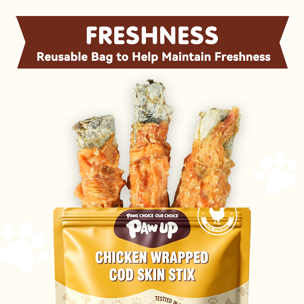 Chicken Wrapped Cod Skin Dog Treats, Rawhide-Free High-Protein Chews for Dogs, 11 oz - Pawup