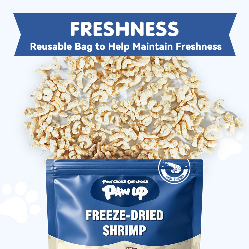 PAWUP Freeze Dried Dog Treats, 100% Shrimp, Omega-3 Rich Snack for Small, Medium & Large Dogs & Cats, 1.5 oz Bag - Pawup