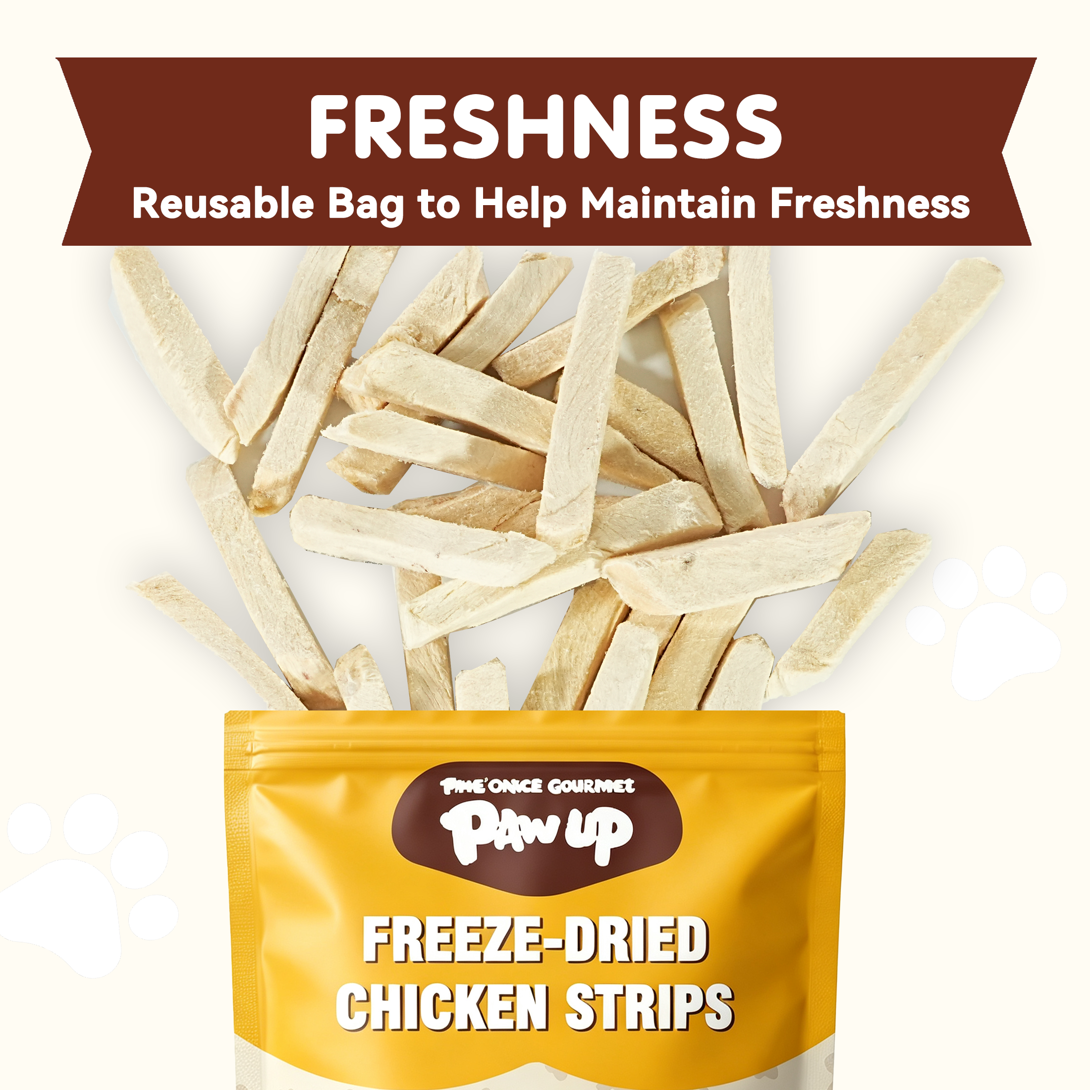 PAWUP Freeze Dried Cat Treats, Chicken Jerky, Single Ingredient Chewy Snack for Small, Medium & Large Cats, 1.5 oz Bag - Pawup