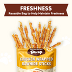 Chicken Wrapped Rawhide Stick Dog Treats, Long-Lasting Chews for Dogs, 10.4 oz - Pawup