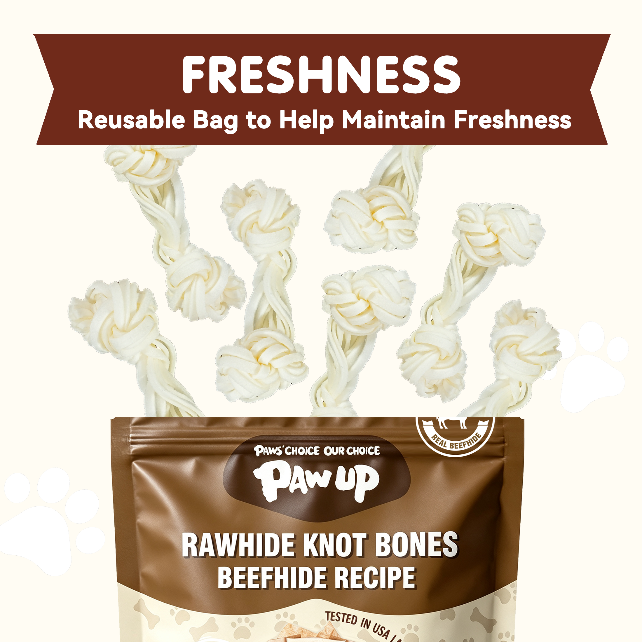 PAWUP Dog Chews Beef Hide Rawhide Bones for Medium & Large Dogs, 3.6 oz Bag