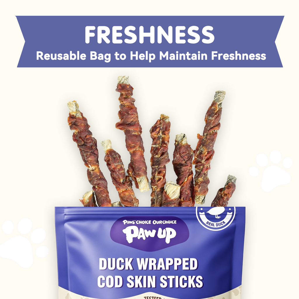 PAWUP Duck Wrapped Cod Dog Treats, Rawhide Free Dog Chews Long Lasting, Omega-3 Rich Dog Treats for Small Medium Large Dogs, 10.6oz - Pawup