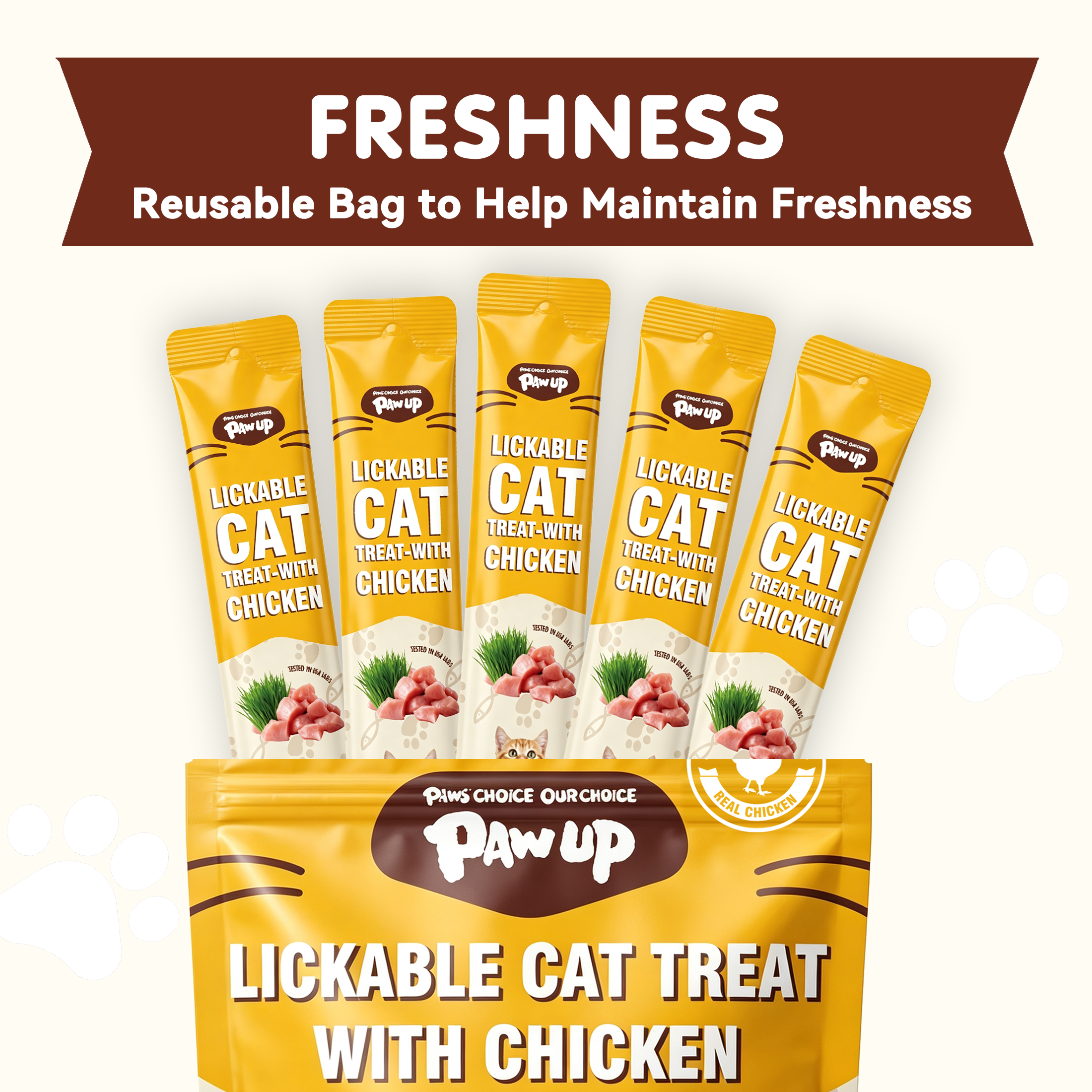 PAWUP Cat Treats Chicken Squeeze Up Puree Indoor Cat Treats for Hairball Control, Lickable Wet Treats with Cat Grass, Grain-Free Healthy Snacks for All Cats, 20 Count