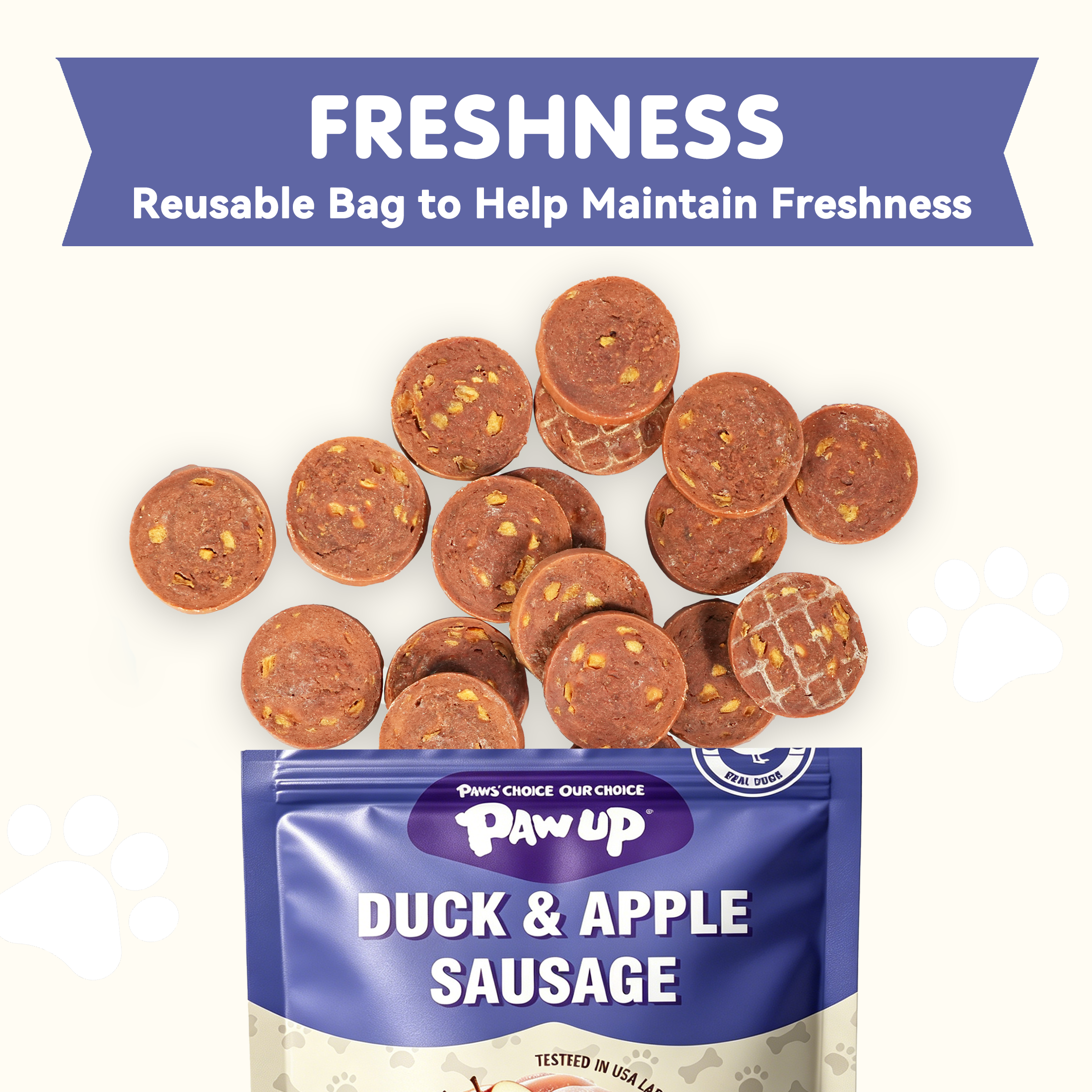 PAWUP Duck Sausage with Apple Dog Treats, Human Grade Dog Food for Small Medium Large Dogs, Training Treats for Dogs, 10.6oz - Pawup