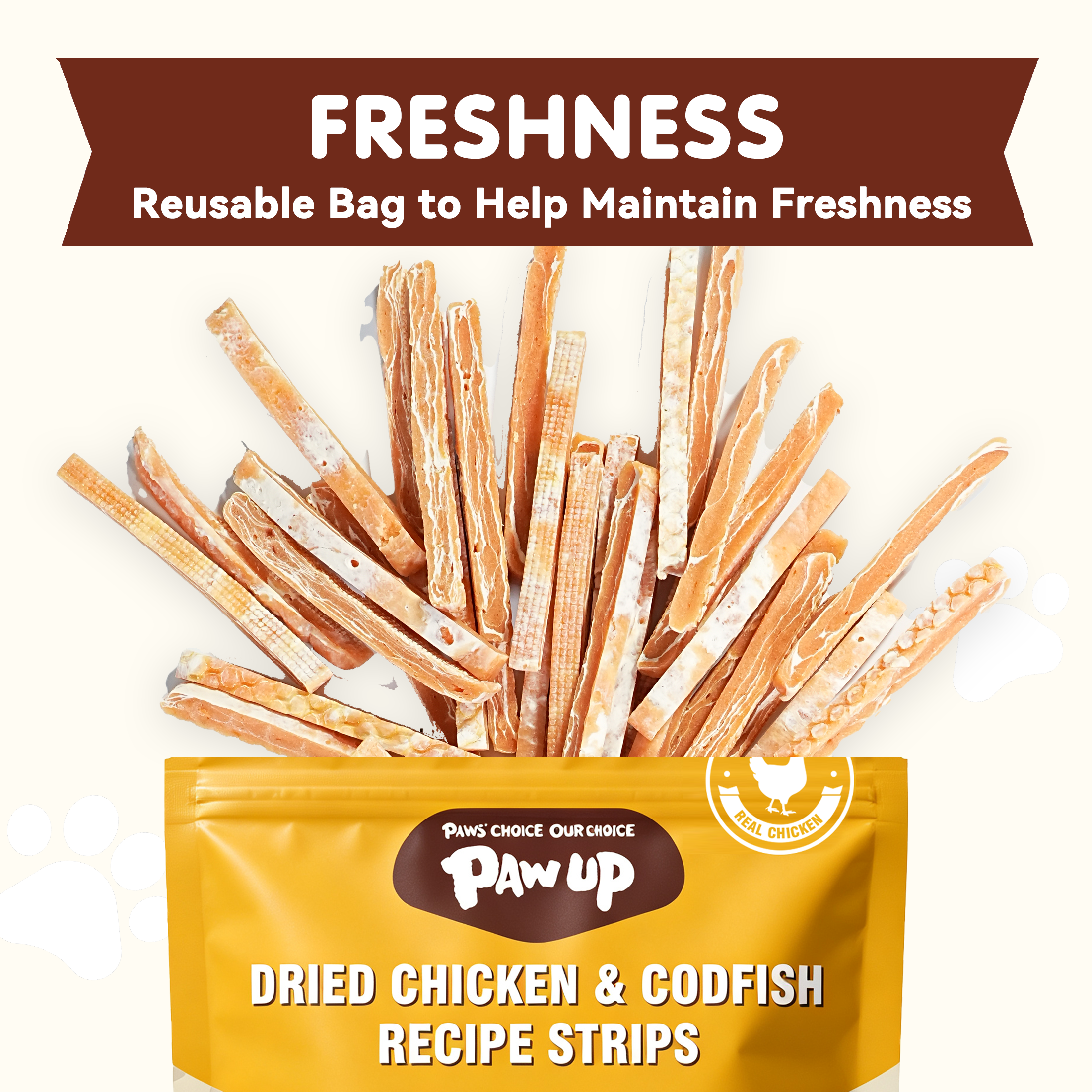 PAWUP Dog Treats Chicken Jerky Cod Flavor, Training Treats for Small Medium Large Dogs, 10.6oz