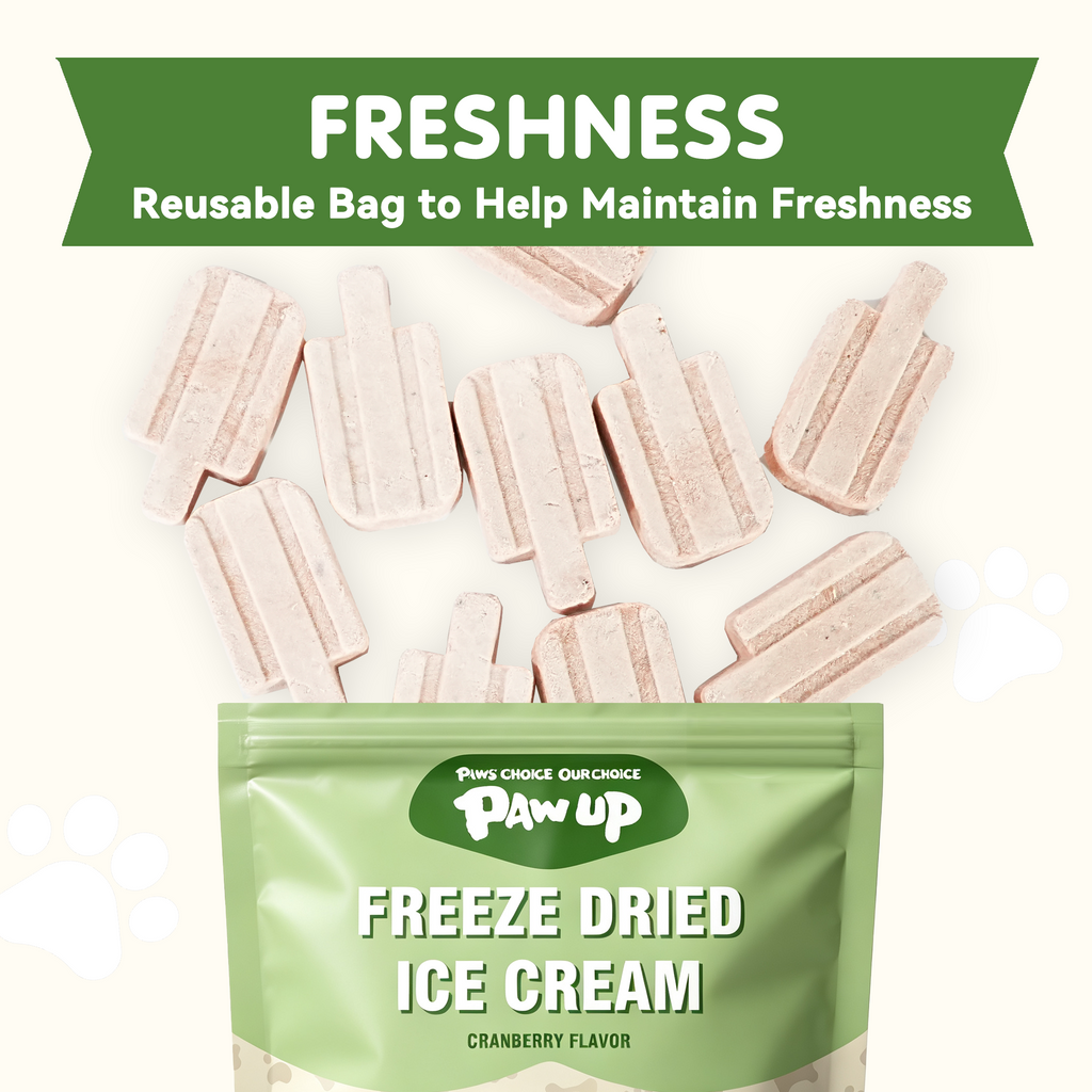 PAWUP Dog Treat Freeze-Dried Ice Cream Cranberry Flavor, High Protein Training Treats & Meal Topper for Small, Medium & Large Dog & Cat, 1.5 oz 10 Counts - Pawup